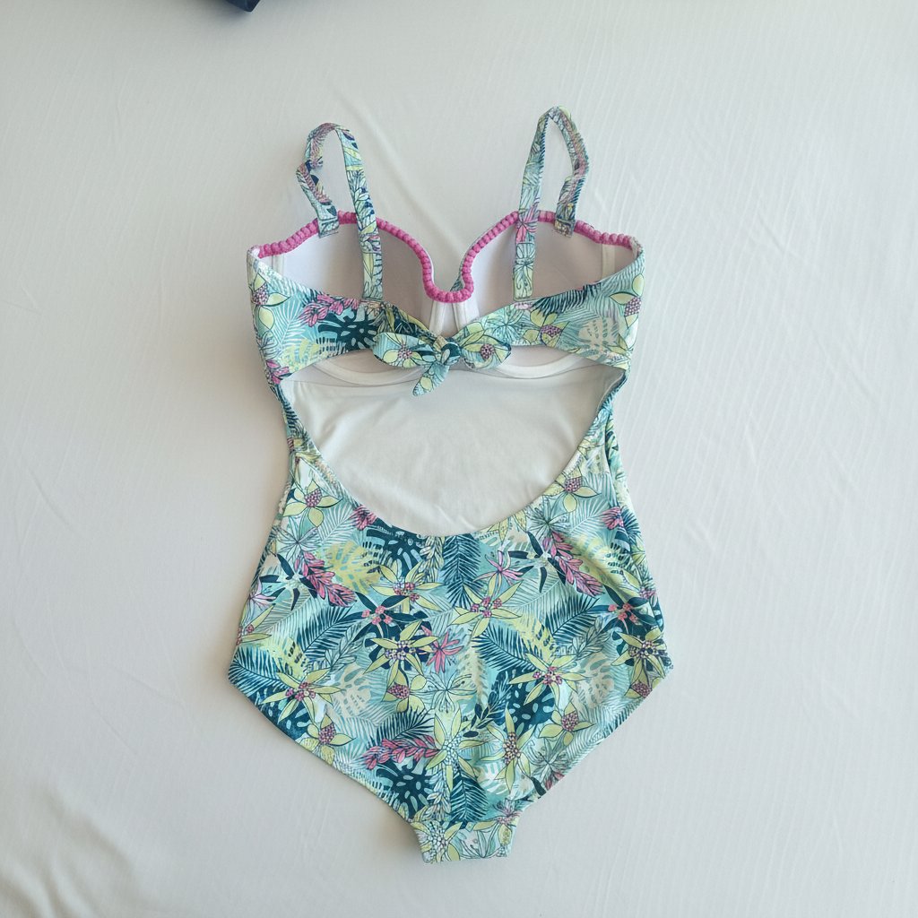 Kadın Yeşil Çiçek Desenli Beli Açık Mayokini BB2510