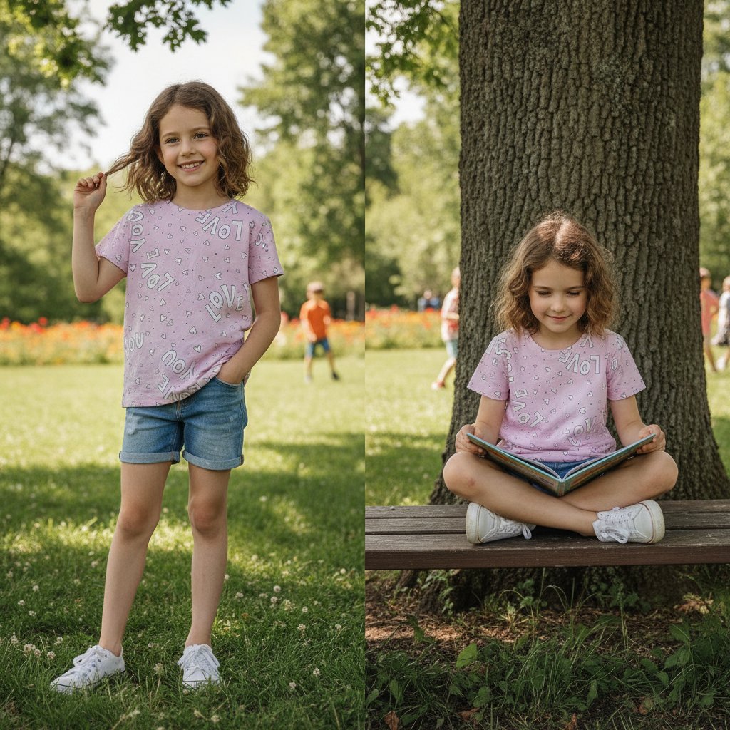 Kız Çocuk Baskılı Pembe Renk Tshirt CB1036