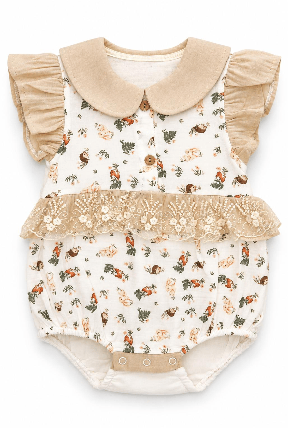 Bebezade Rabbit Müslin Romper Beyaz