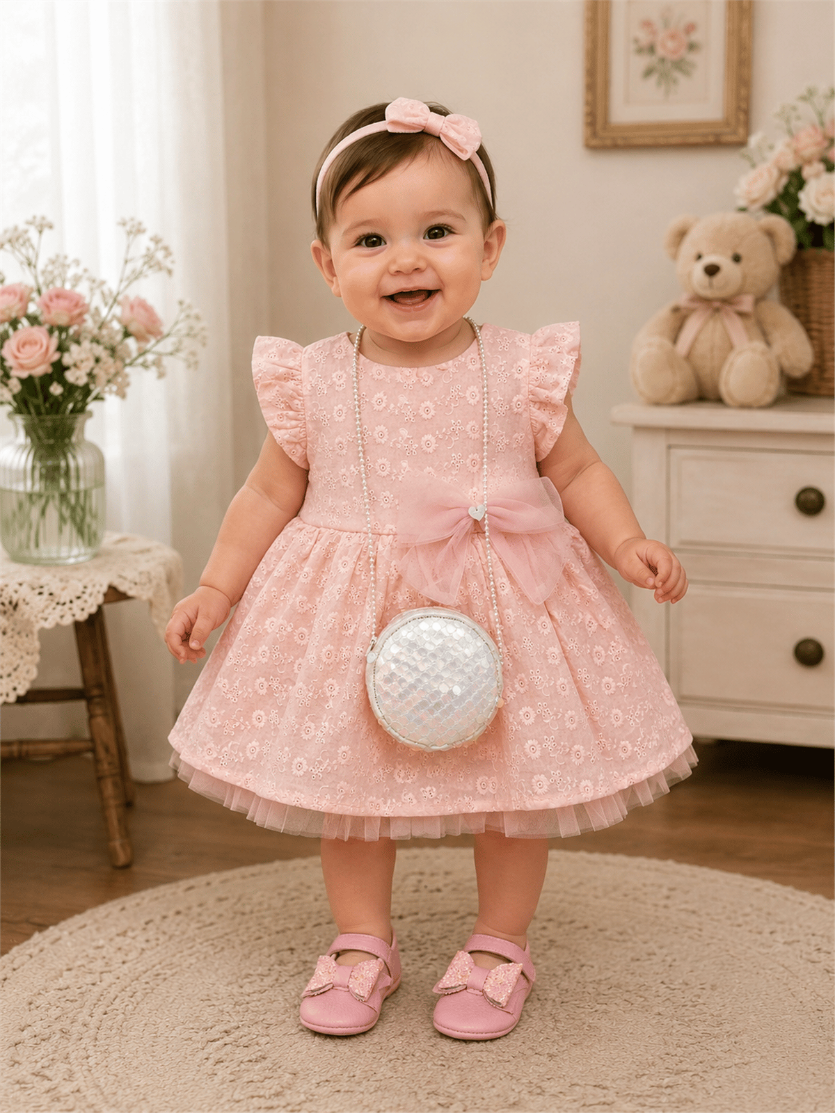 Cocosıs Pullu Çantalı Elbise Pembe