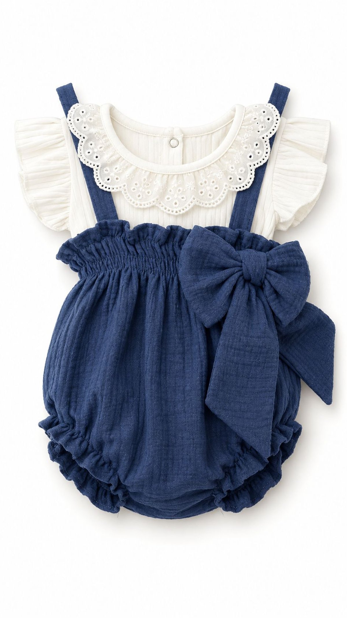 Poppet Müslin Romper Lacivert
