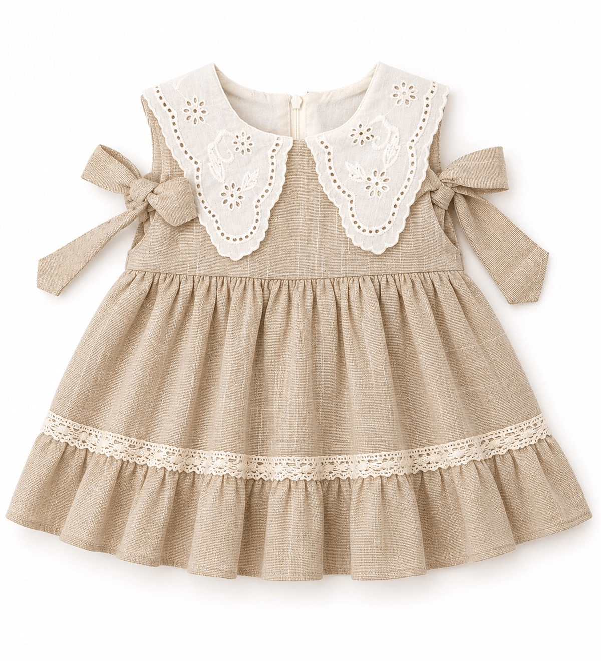 Wondress Yakalı Keten Elbise Bej