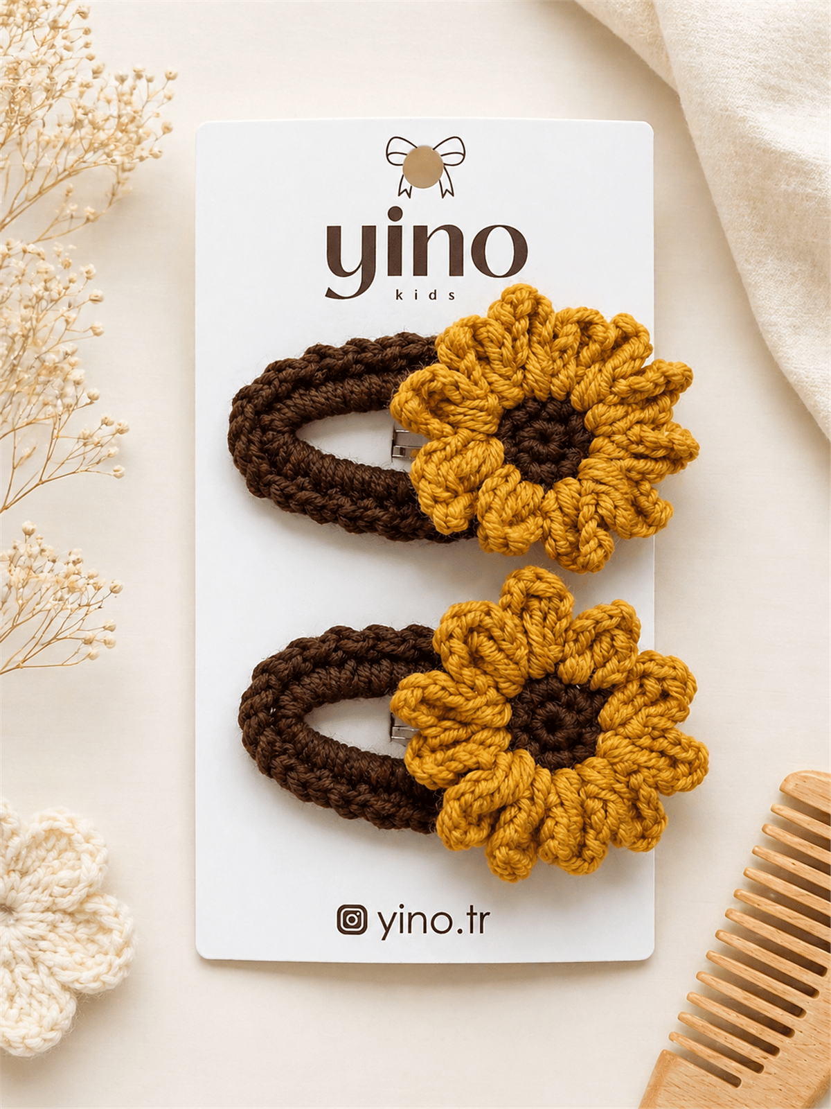 Yino Amigurumi Ayçiçek Toka Kahve