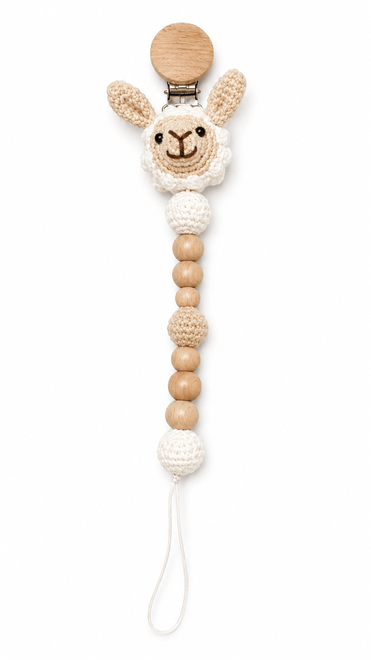 Yino Amigurumi Kuzu Ahşap Emzik Askısı Krem