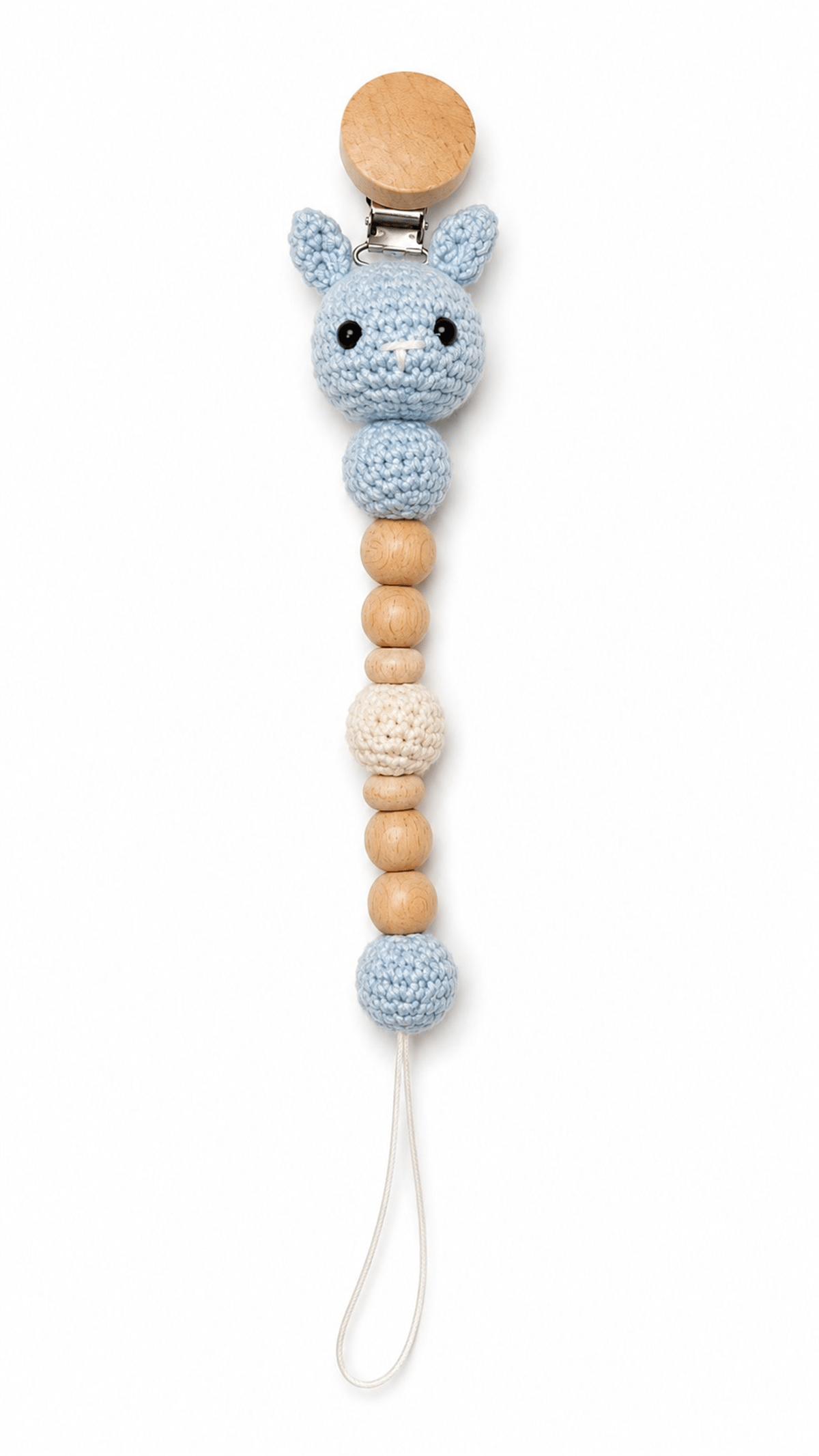 Yino Amigurumi Tavşan Ahşap Emzik Askısı Beyaz