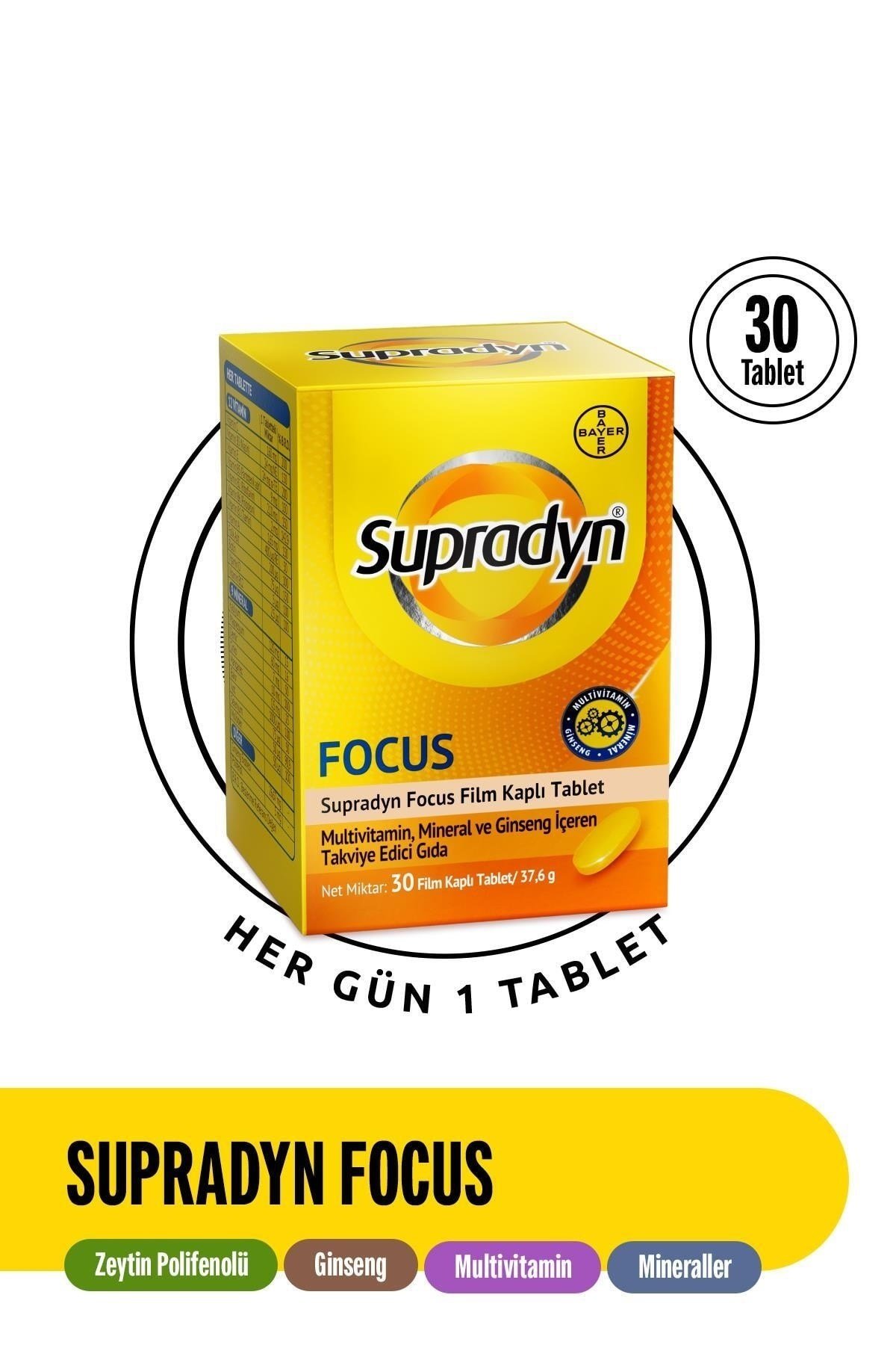 Focus 30 Film Kaplı Tablet Zeytin Polifenolü, Ginseng, Multivitamin Ve Mineral Içeren