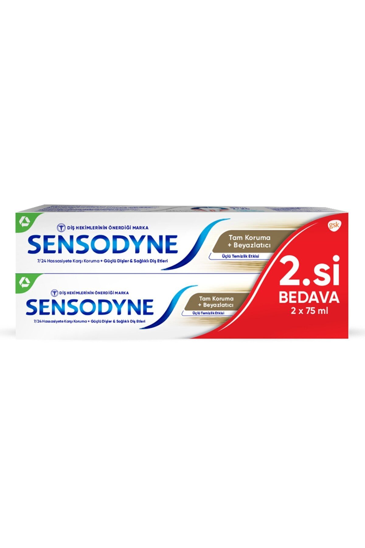 Sensodyne TAM KORUMA+ BEYAZLATICI 2 X 75 ML DİŞ MACUNU 2.Sİ BEDAVA