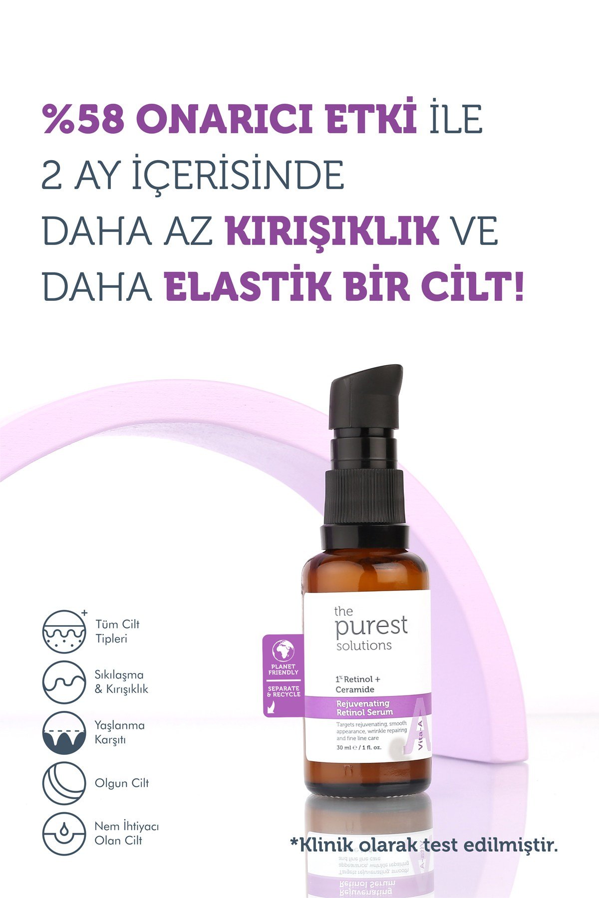 The Purest Solutions Kırışıklık Karşıtı, Onarıcı Retinol (a Vitamini) Gece Serumu 30 Ml (1% Retinol + Ceramide)
