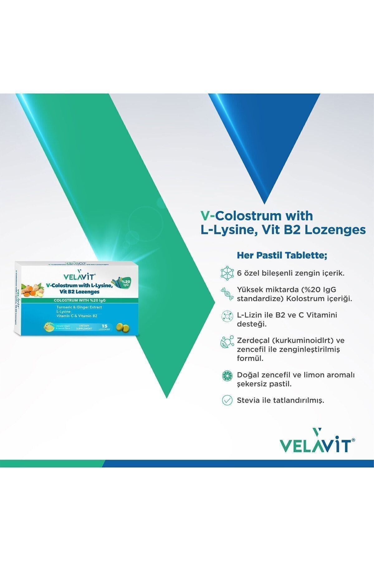 Velavit V-Colostrum with L-Lysine, Vit B2 Lozenges Pastil