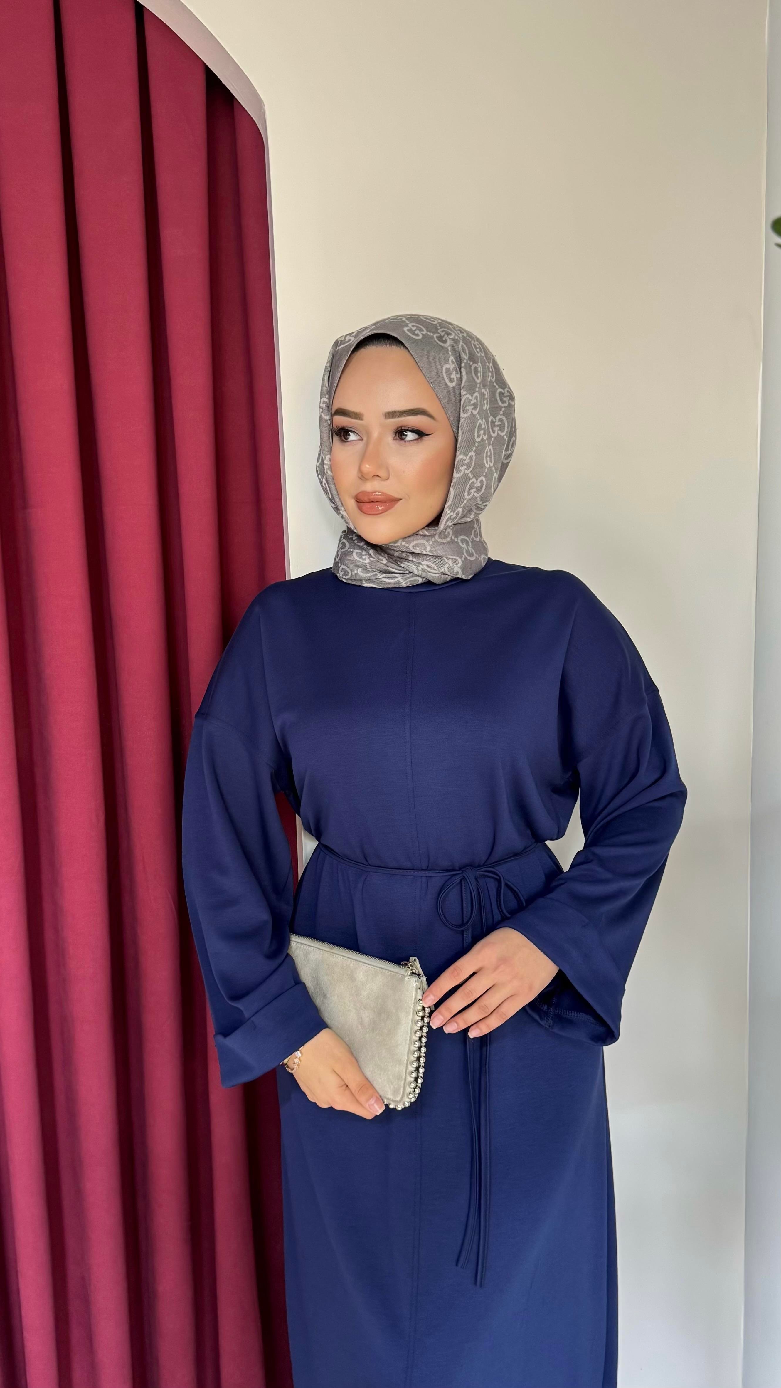 Bel Bağlamalı Oysh Elbise | Lacivert