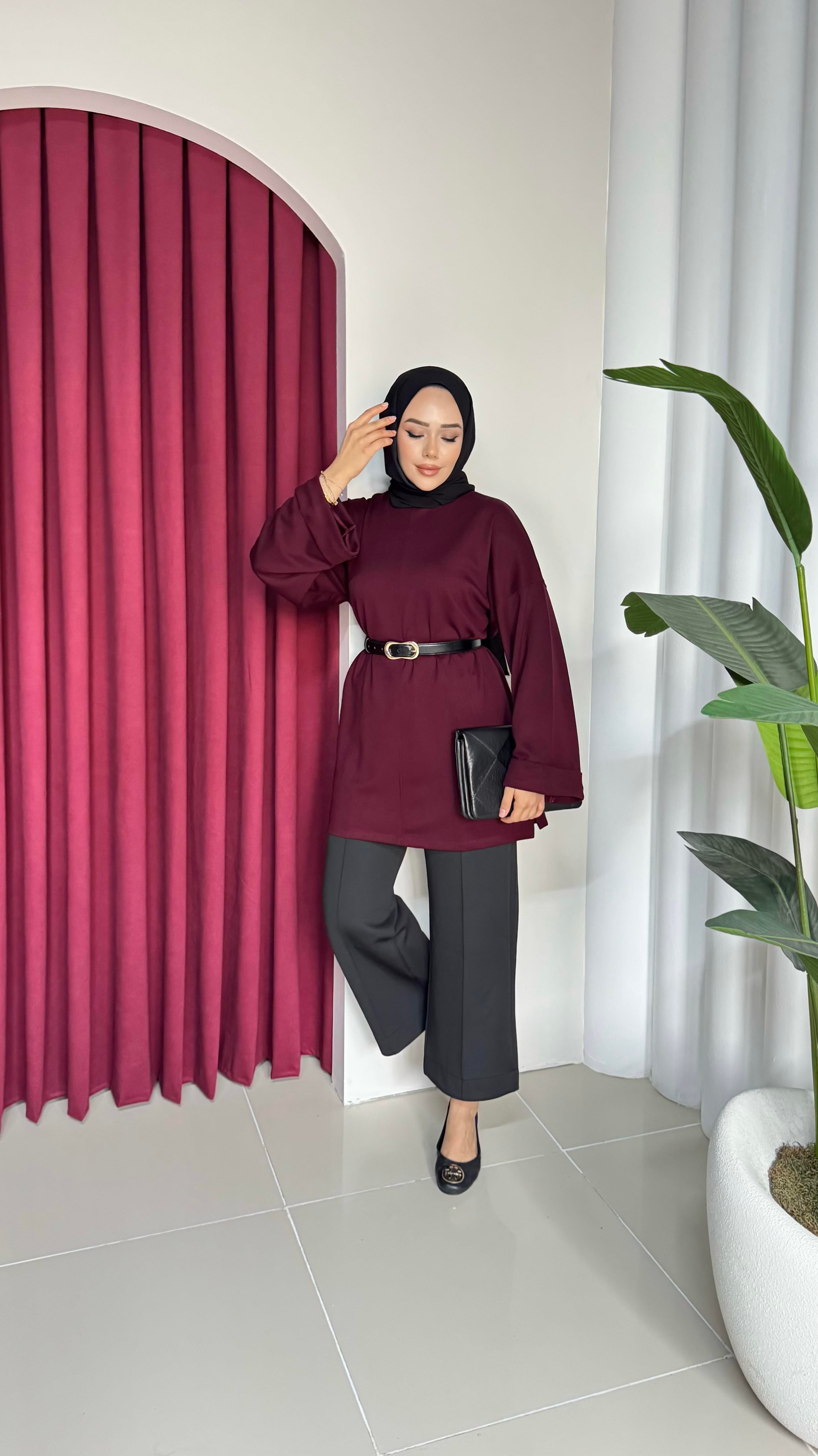 Bel Bağlamalı Oysh Tunik | Bordo