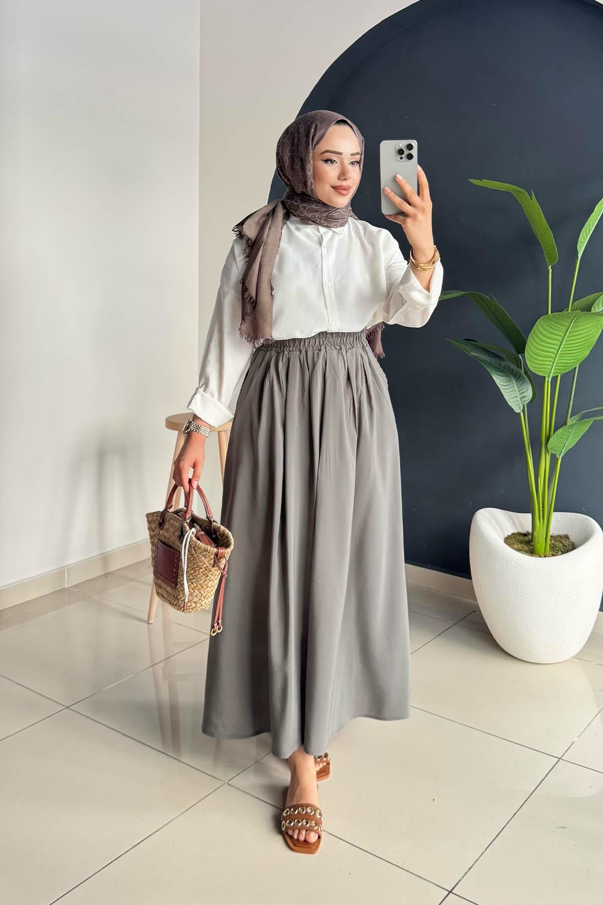 Beli Lastikli Cepli Etek | Haki