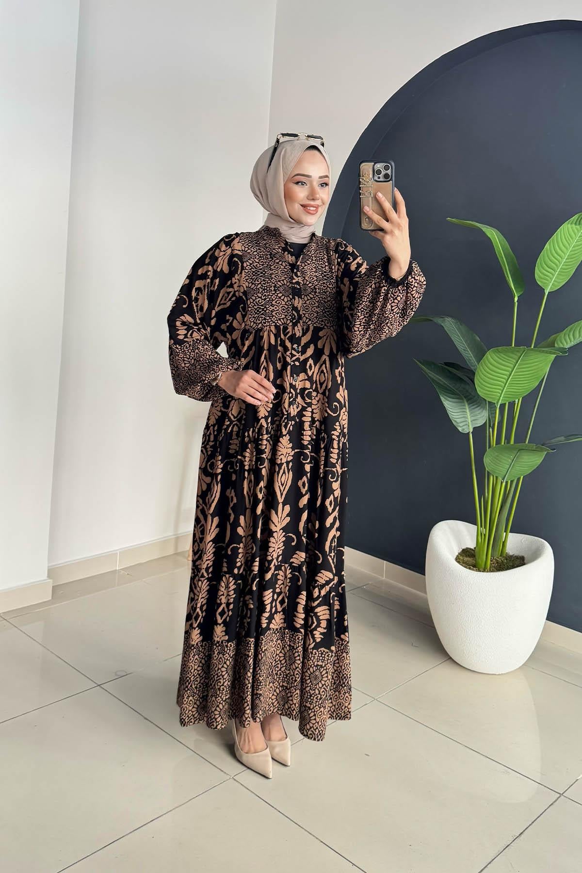 Desenli Elbise | Kahve