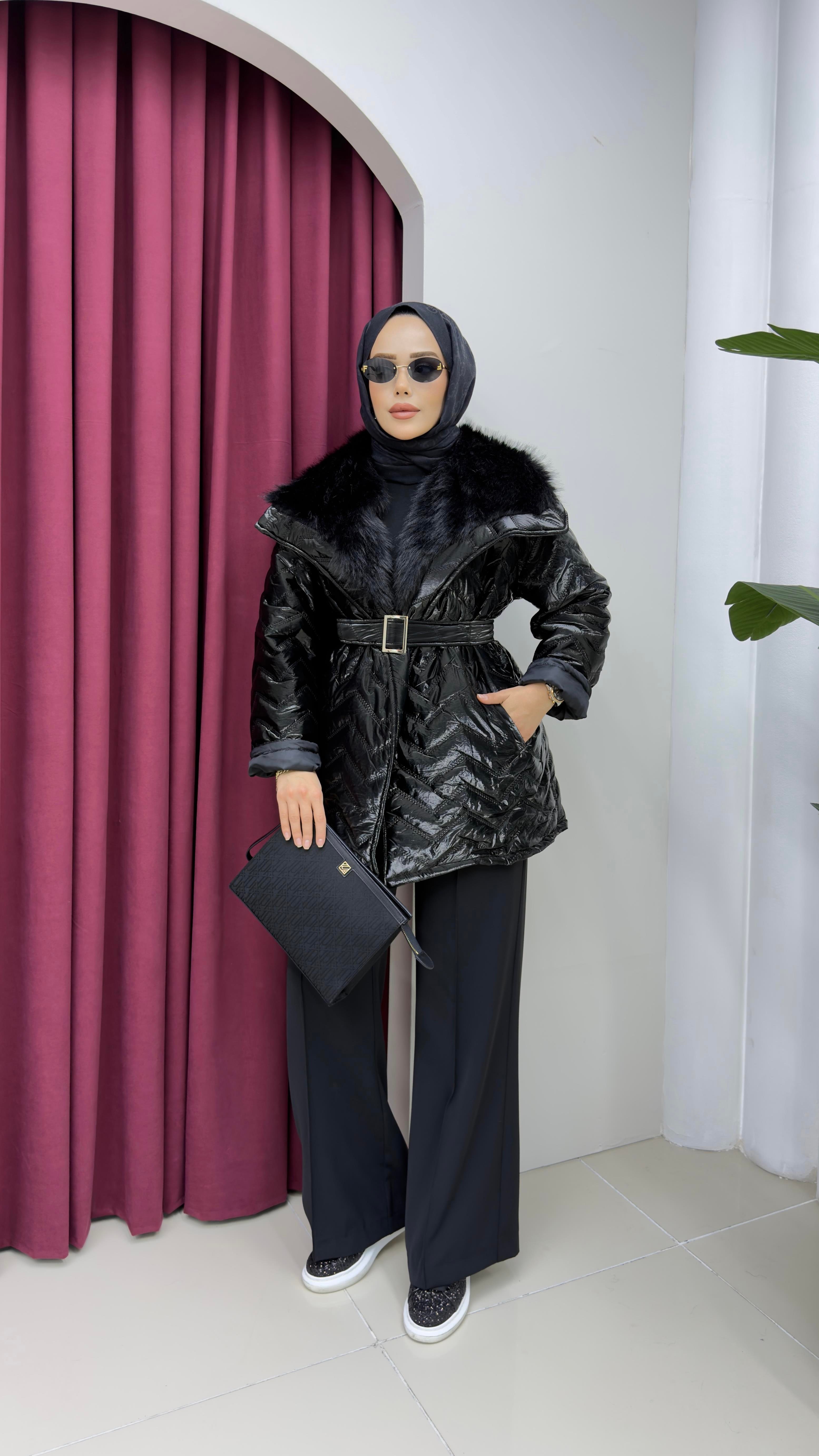 Kürk Yakalı Mont | Siyah