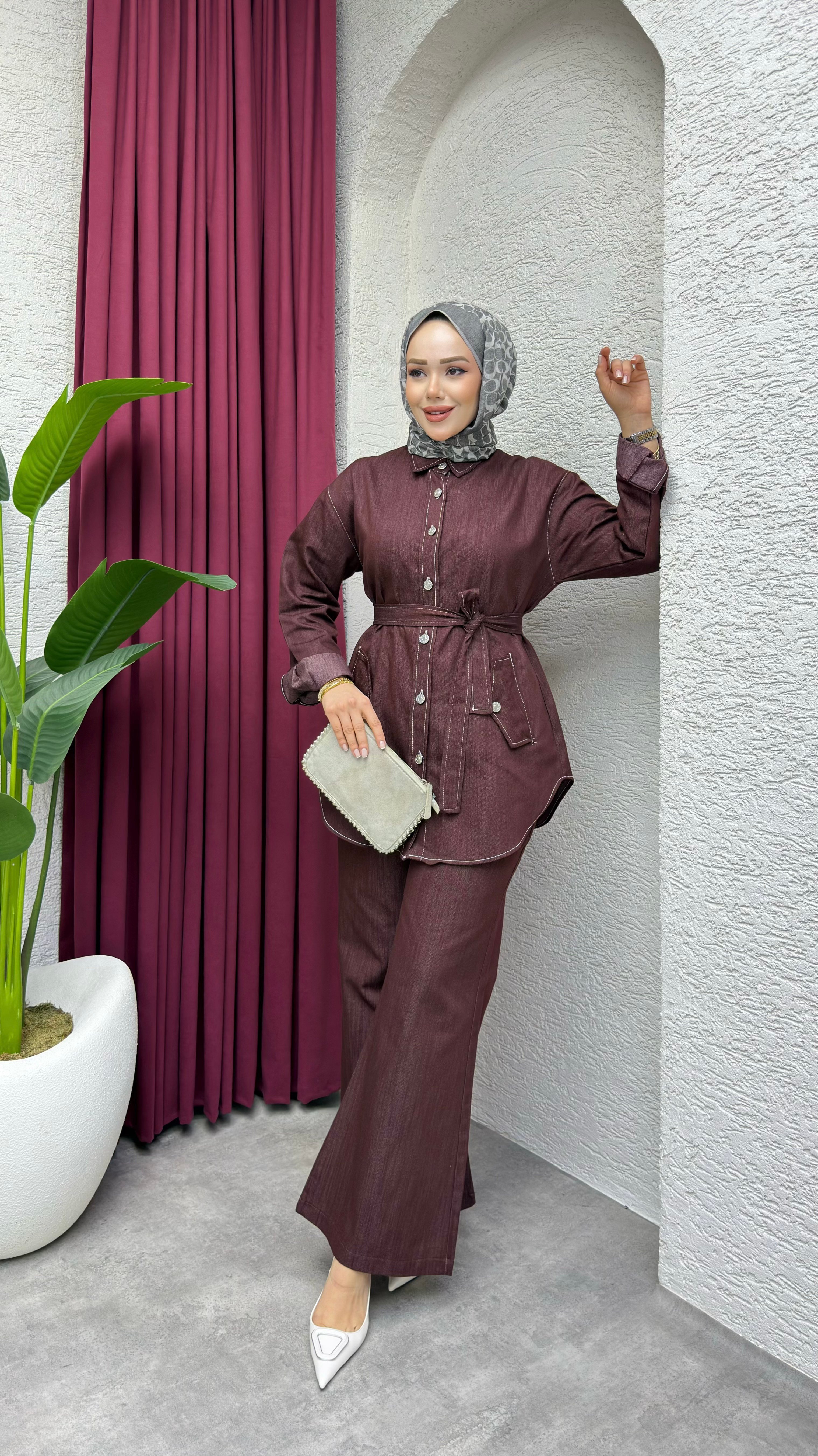 Luna Denim Takım | Bordo