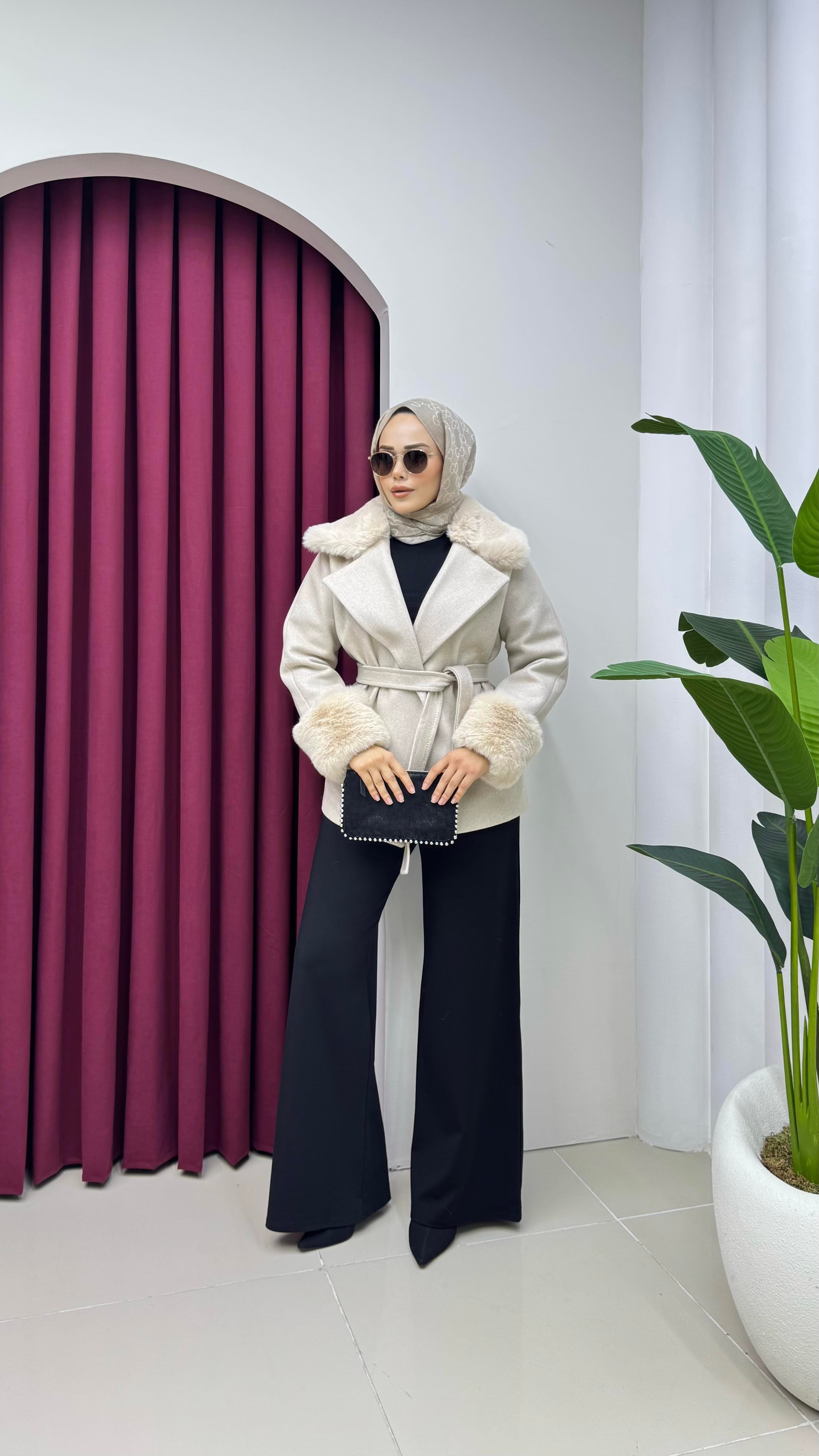 Premium Kürk Detaylı Kaban-Ceket | Bej