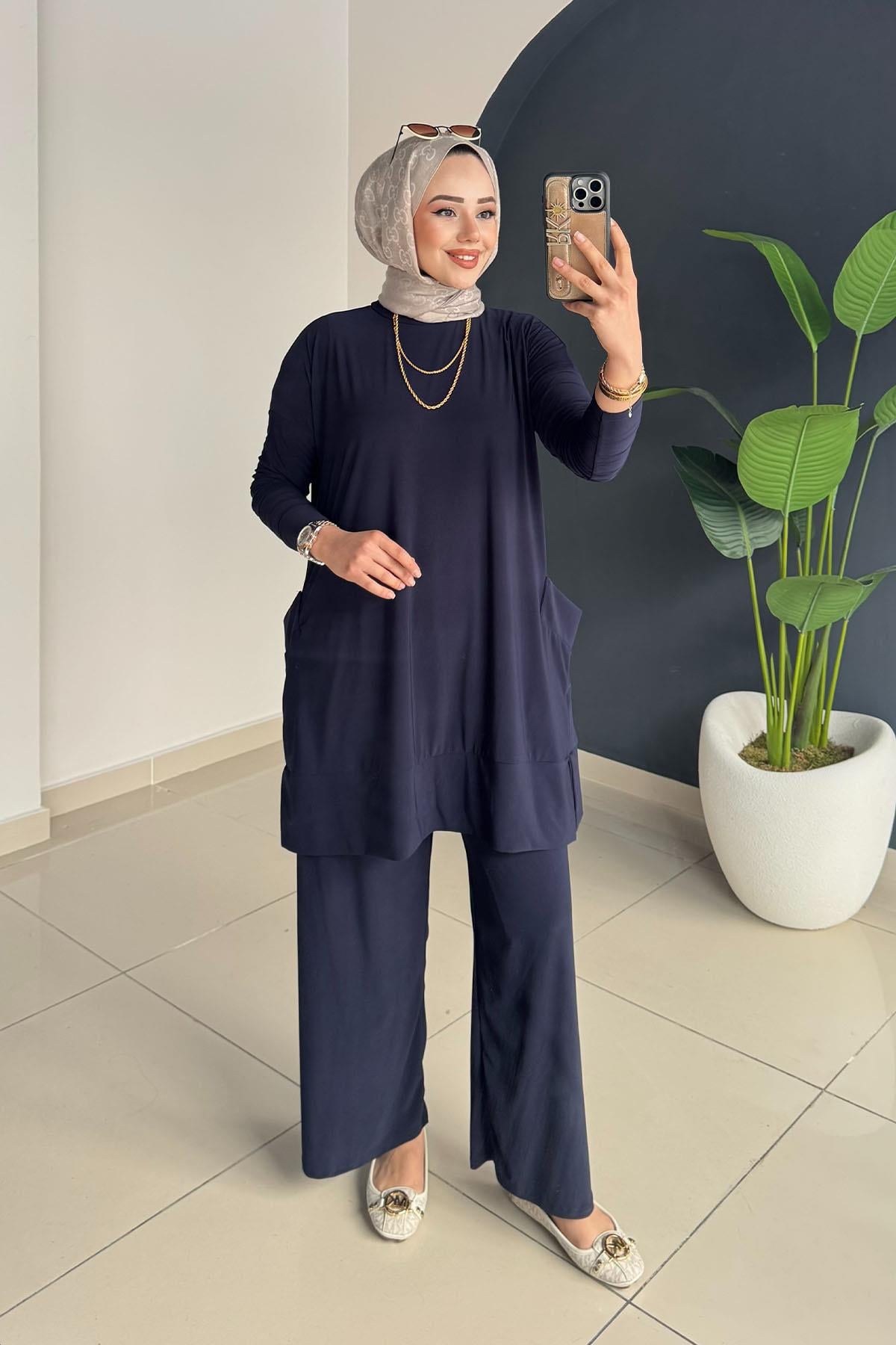 Yanları Cepli Takım | Lacivert