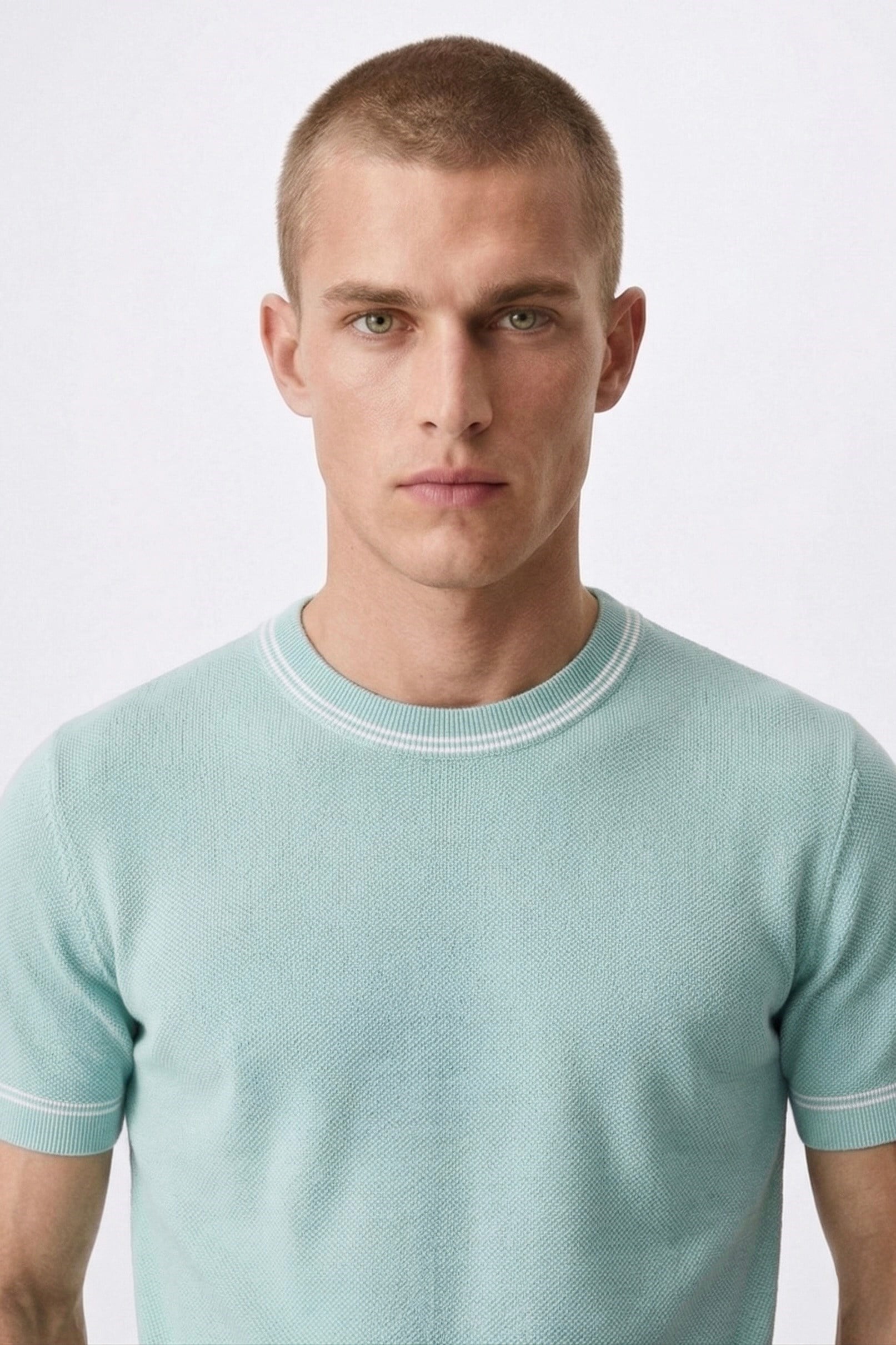 Classic Fit Kısa Kollu Bisiklet Yaka Triko Mint