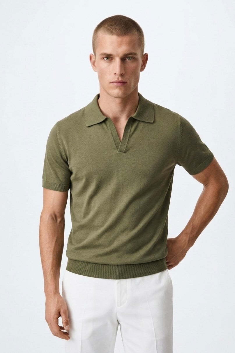 Polo Yaka Rayon Triko Kazak Haki