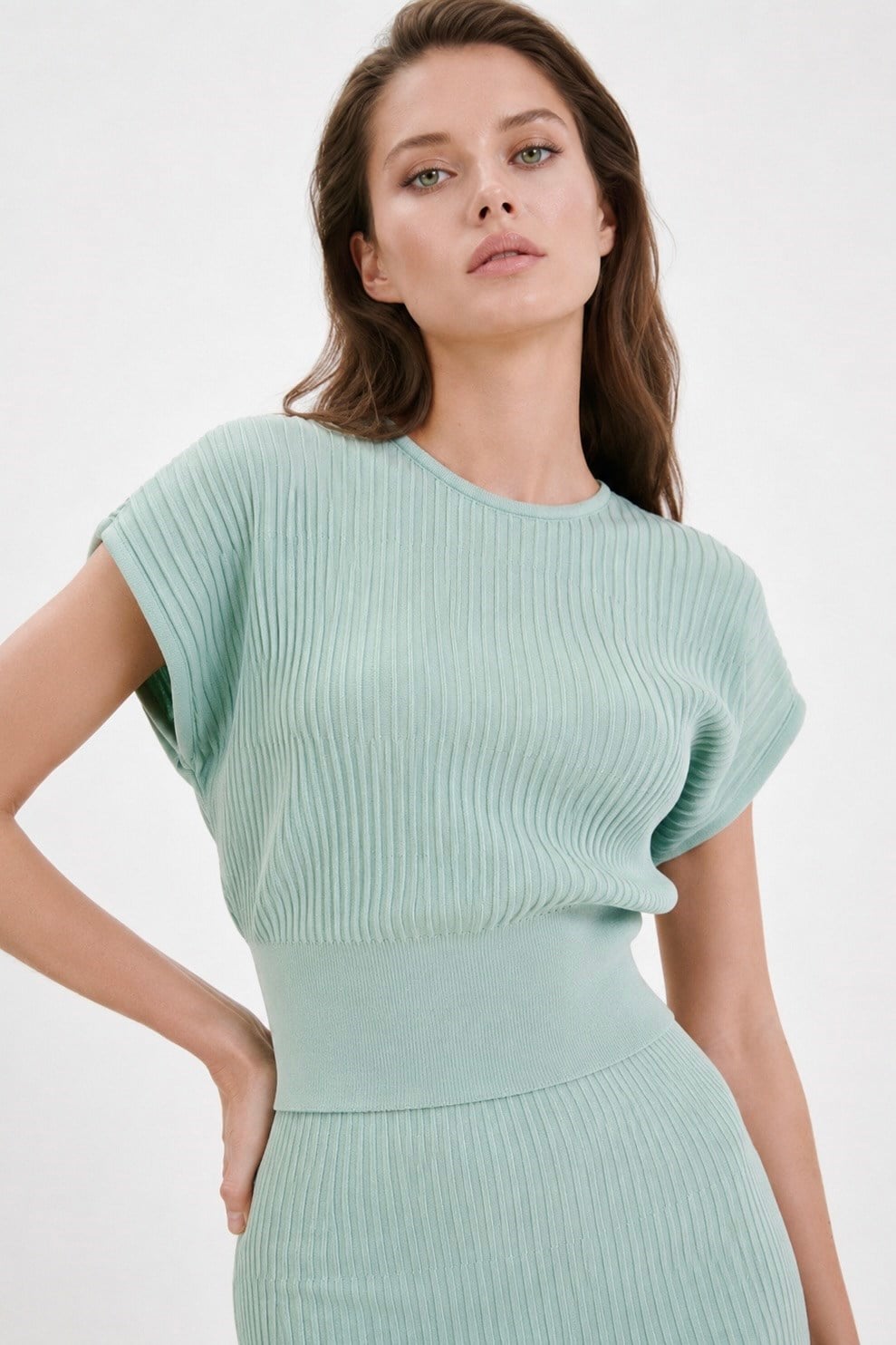 Rayon Kısa Kollu Triko Bluz Mint
