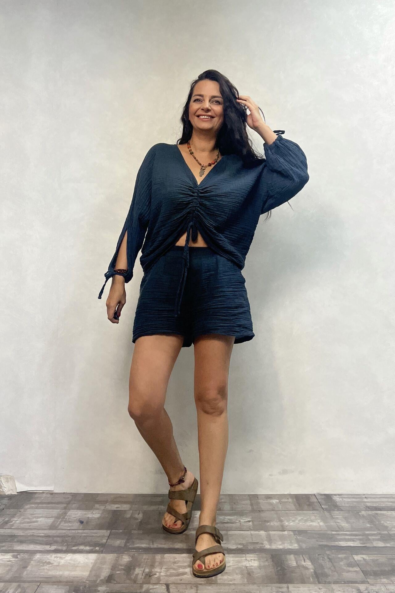Basic Müslin Şort Midnight Navy - Lacivert