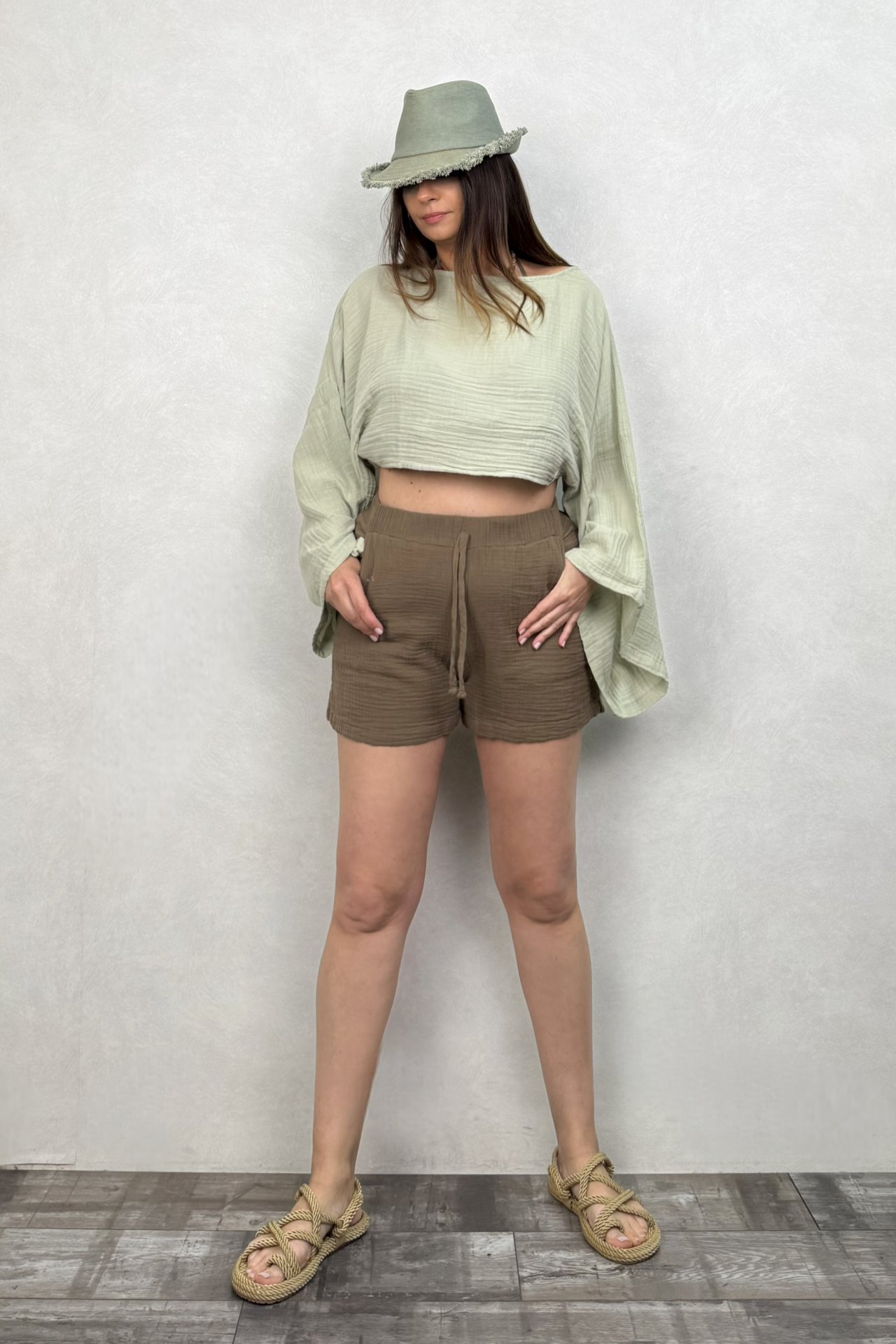 Basic Müslin Şort Neutral Brown -Doğal Kahve