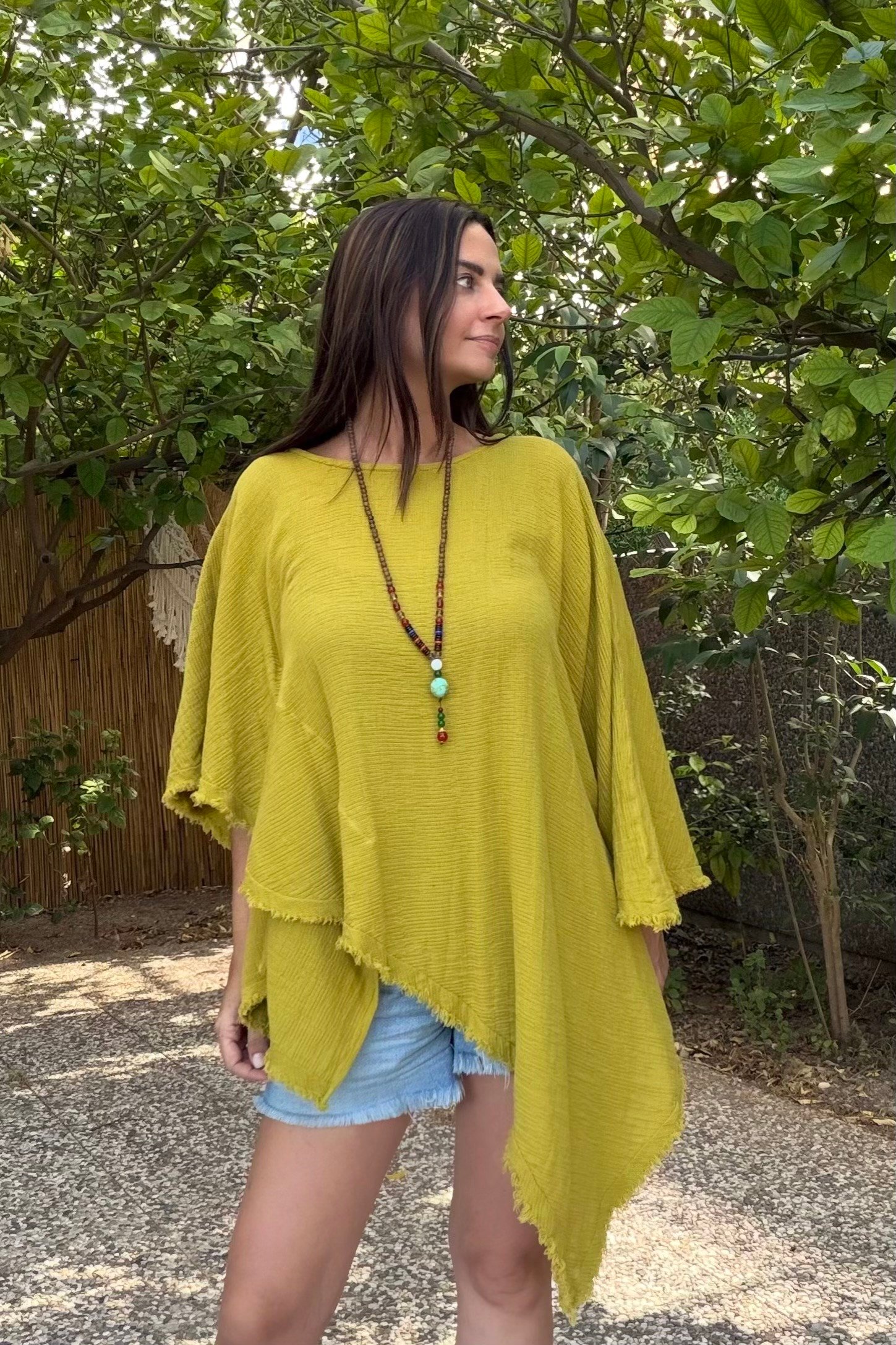 . - Blanca Çakıl Panço Bluz - Golden Olive Limon Küpü
