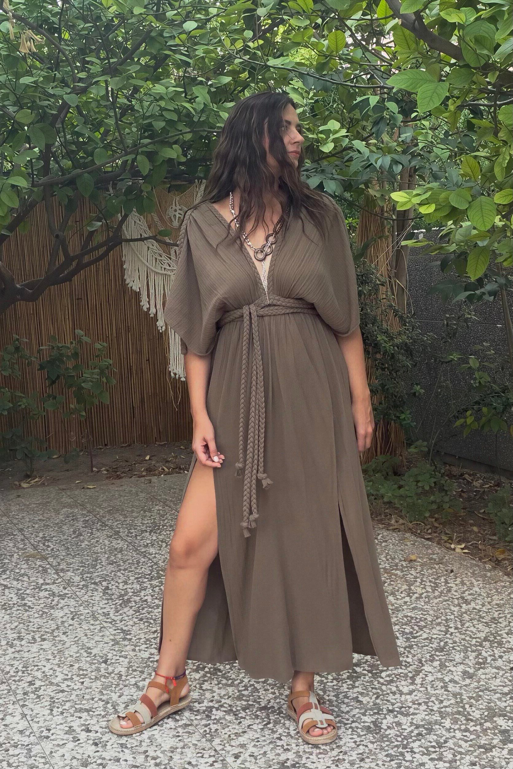 . - Blanca Selene Elbise - Neutral Brown Doğal Kahve