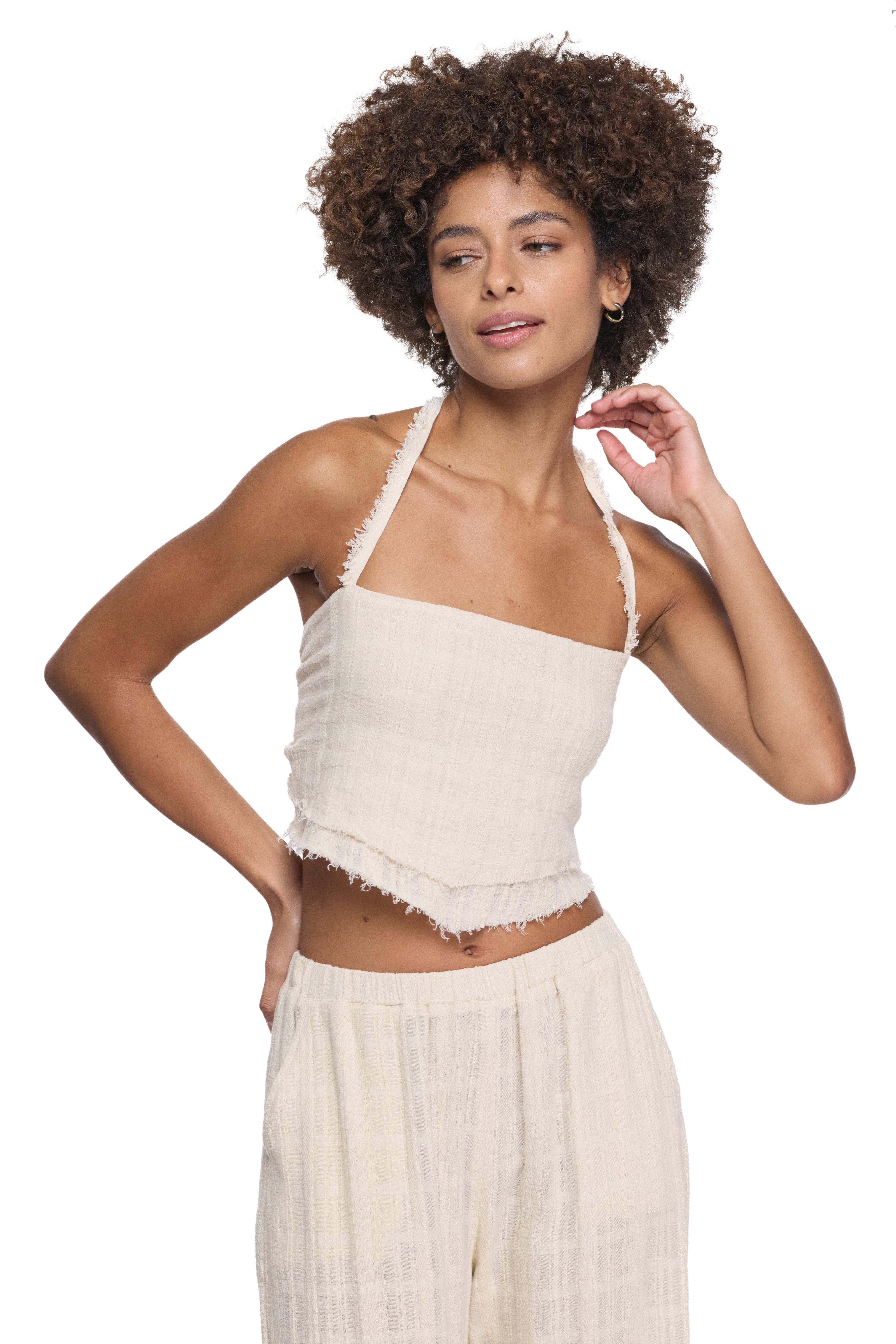 . - Blanca Vialis Bağlamalı Crop Top -Bej