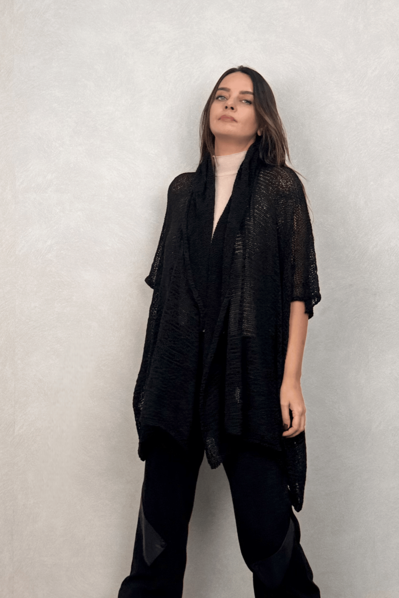 Boho Kapşonlu Merserize Hırka - Siyah