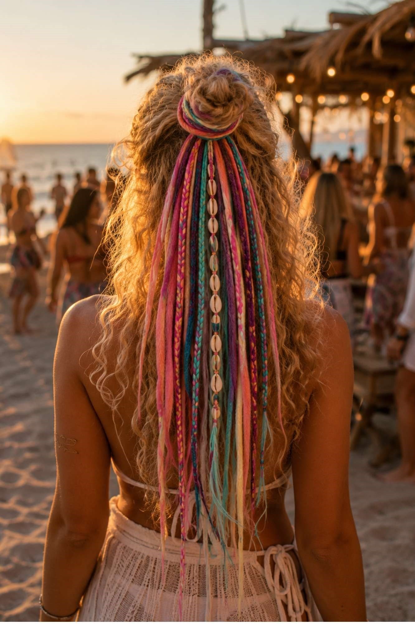 . - El Yapımı Afro Rasta Saç Tokası -Pembe Sarı