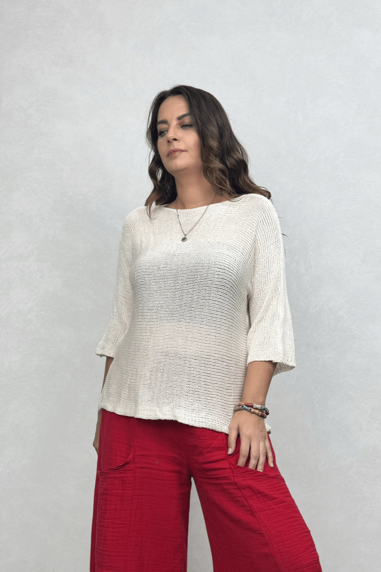 Fit Merserize Bluz - Ekru