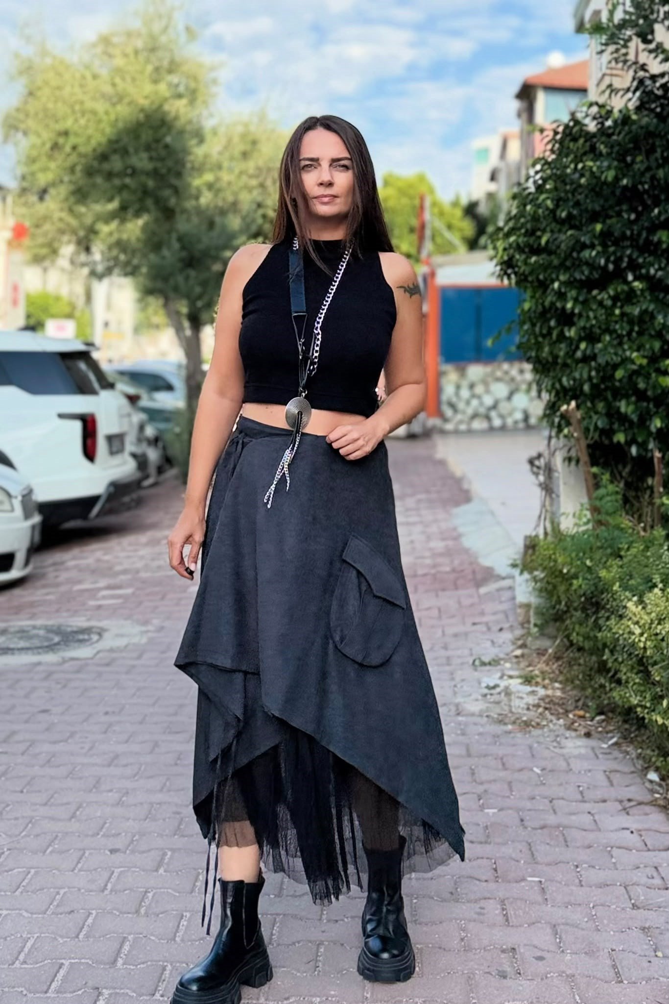 . - Lamante Noa Tüllü  Nubuk Etek - Antrasit Siyah