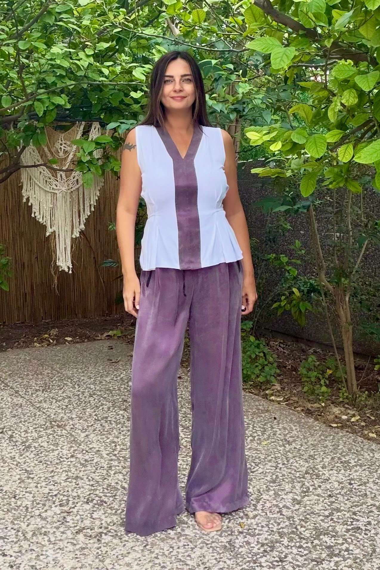 . - Lamante Purple İpekli Pantolon -Mürdüm