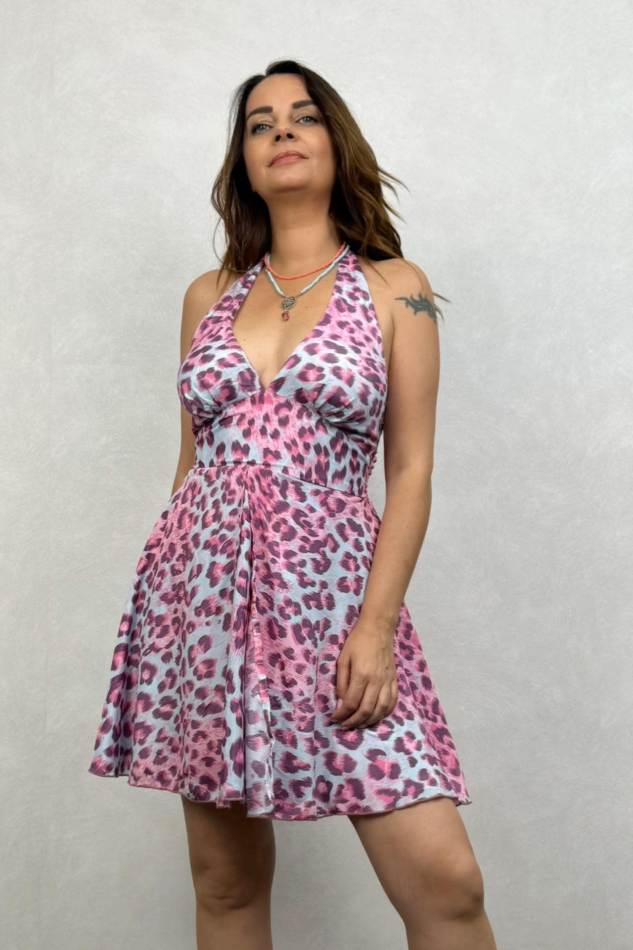 Lola Kısa İpek Elbise - Pembe Leo