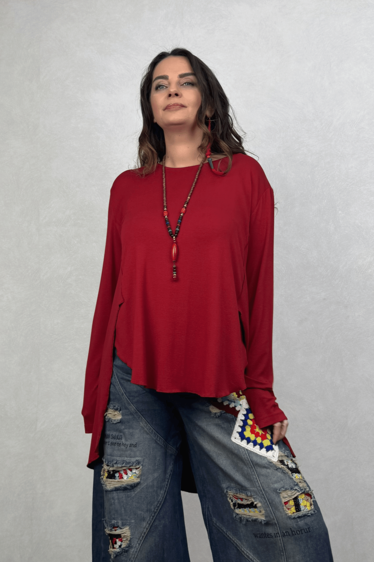 Luca Asimetrik Tunik  - Bordo