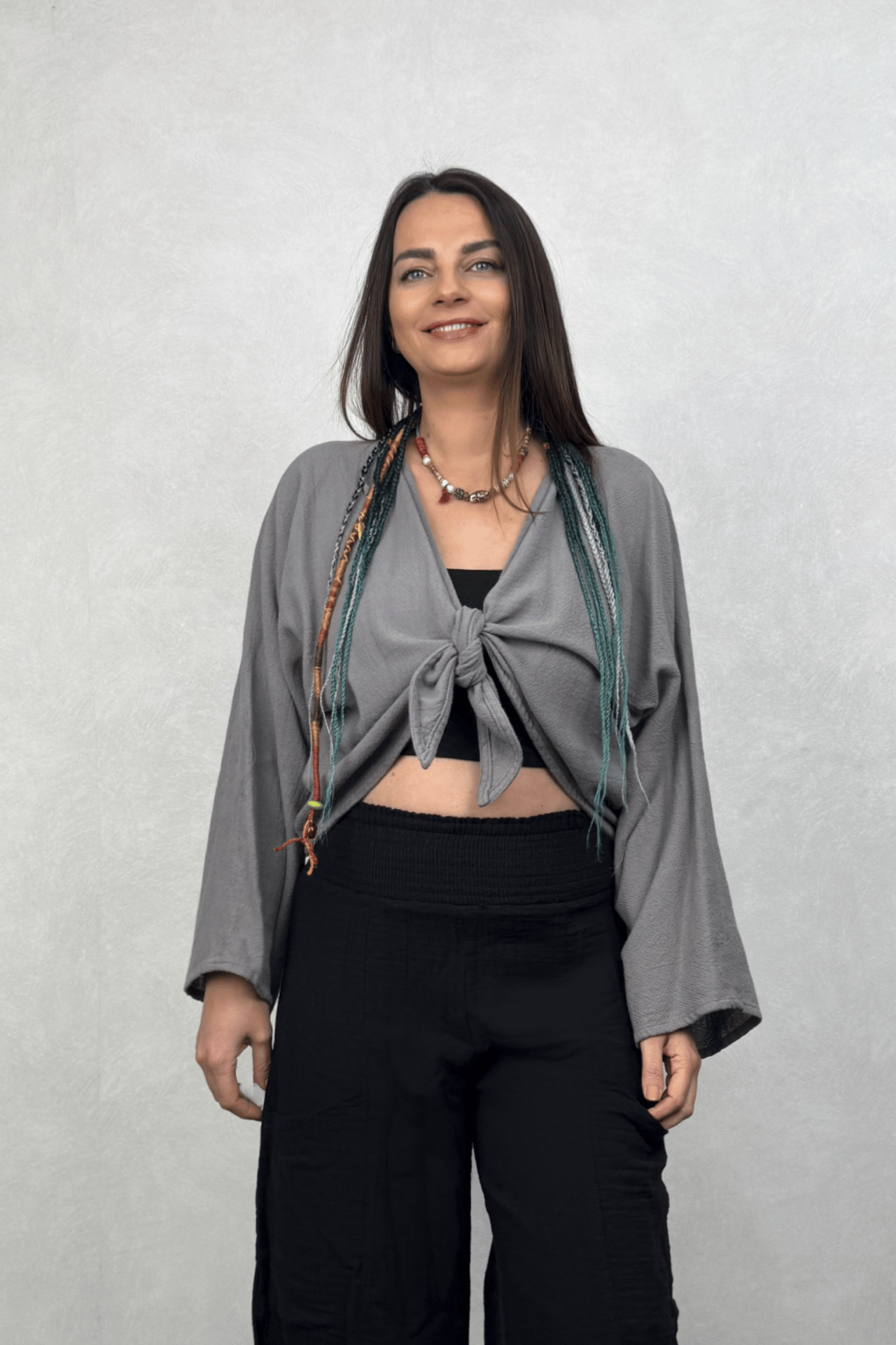 Lyra Nature Bağlamalı Bluz Dark Grey - Antrasit