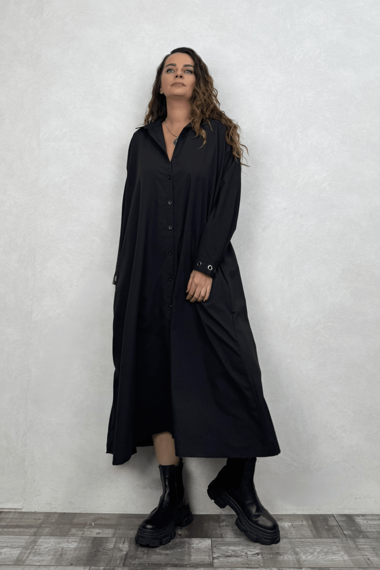 Oversize Gömlek Elbise - Siyah
