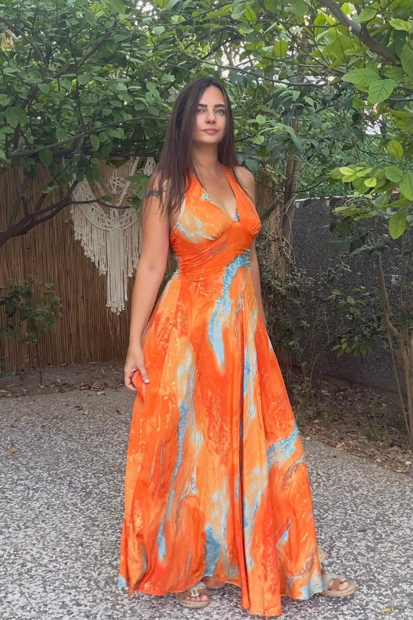 . - Victoria İpek Elbise - Sunset Orange