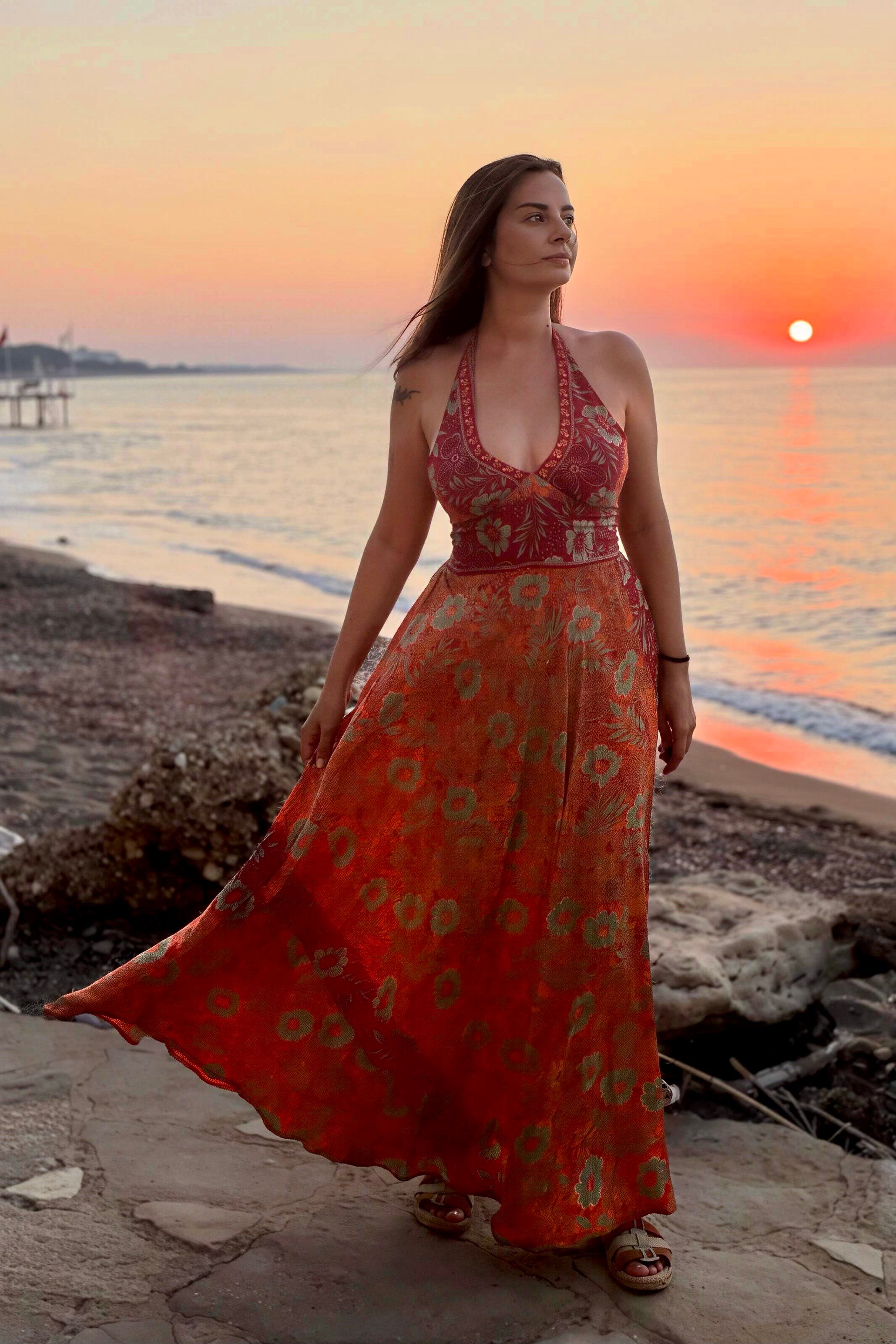 . - Victoria İpek Elbise - Tropikal Sunset