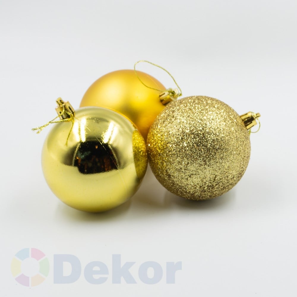 10 cm Yılbaşı Topu Gold 9 Lu Set / Parlak-Mat-Simli