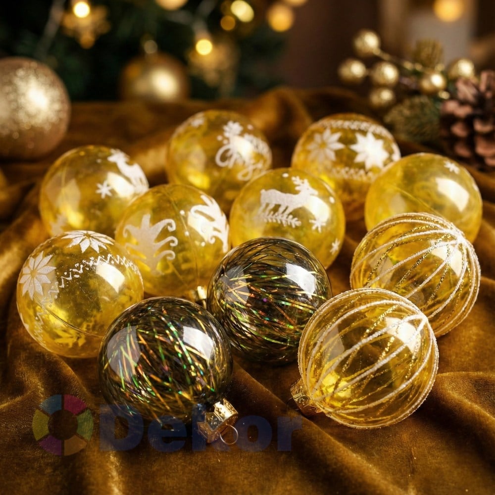 8 cm Yılbaşı Topu Gold 12 Li Set