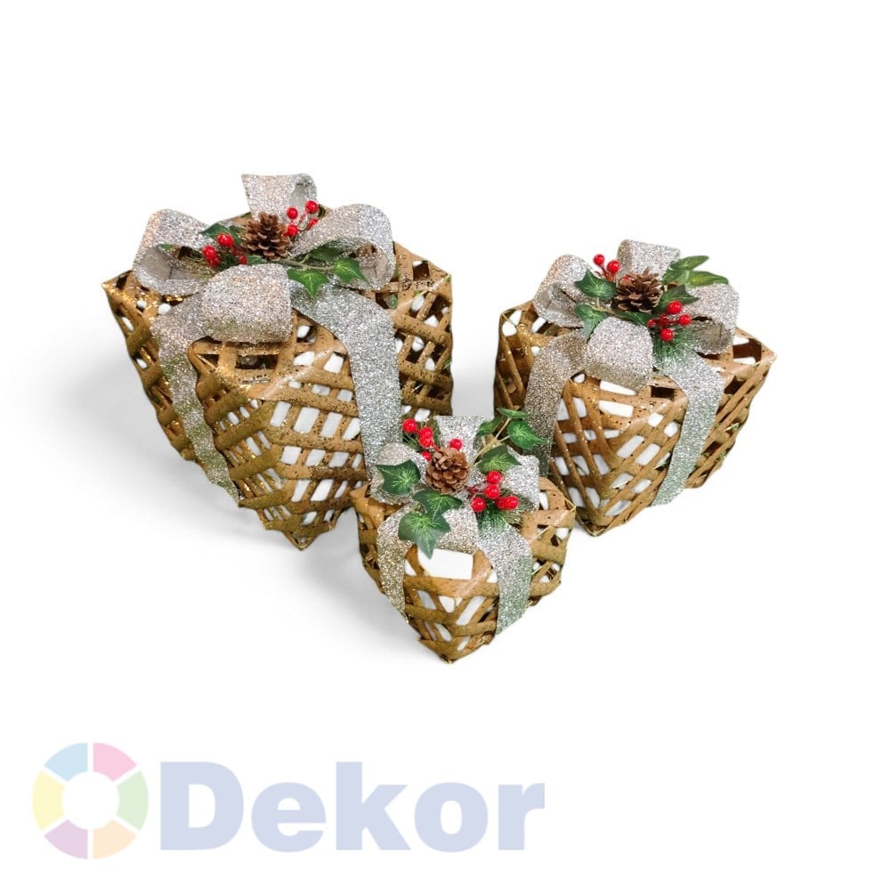 Hediye Kutusu 15/20/25 cm Rattan Gümüş