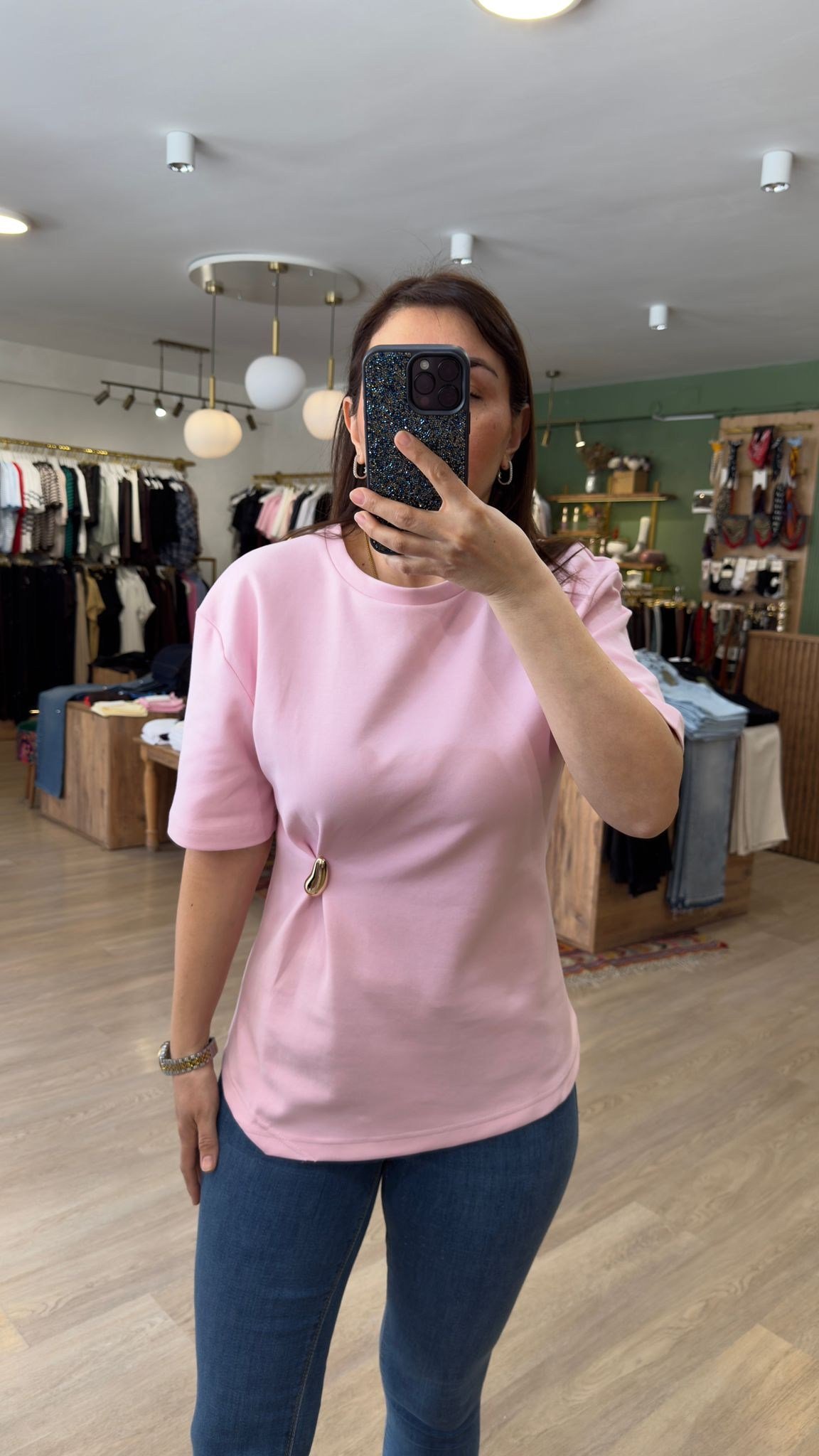 Aksesuar Detaylı Kısa Kollu Tişört Toz Pembe · 4