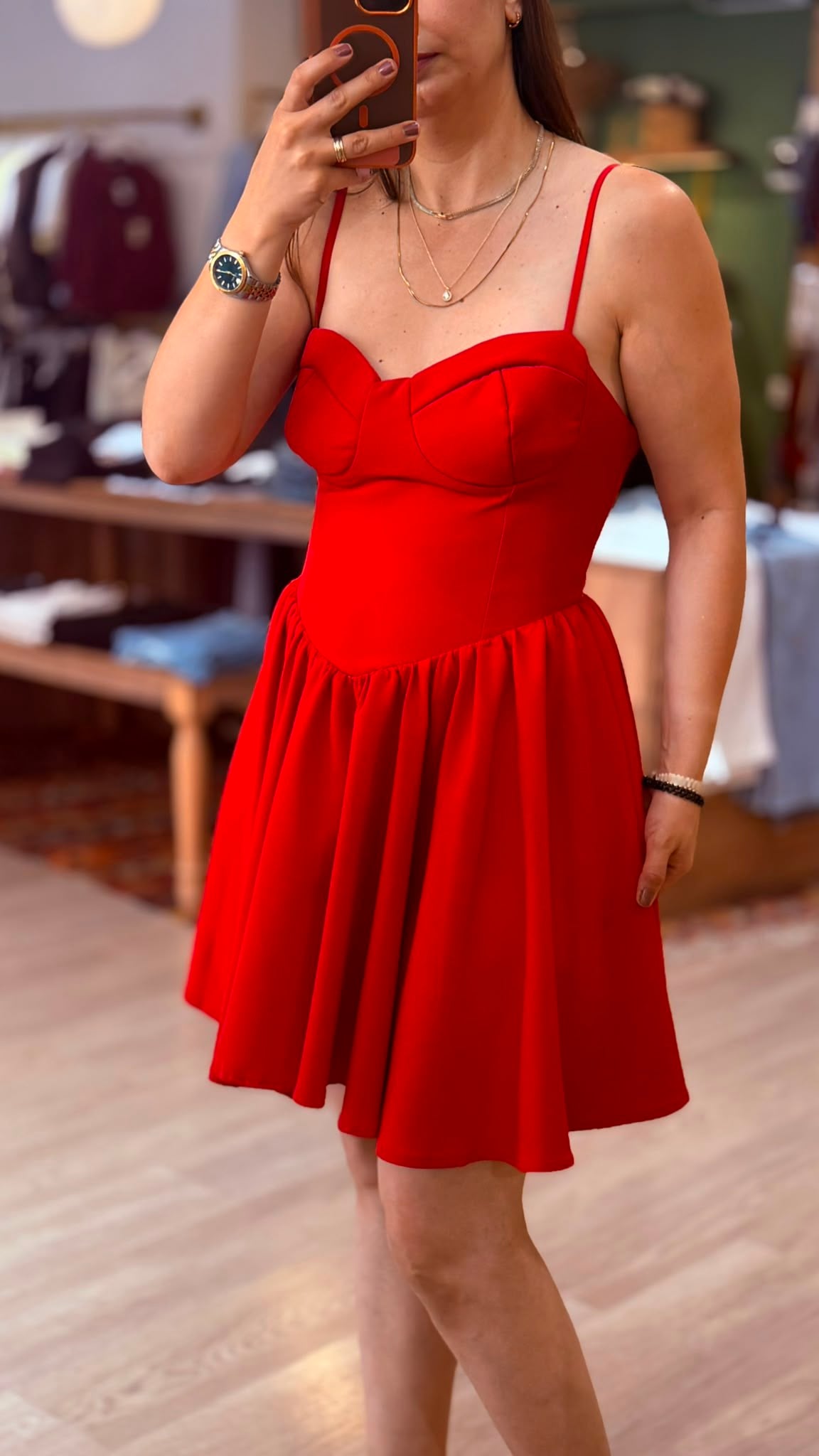 Balen Yaka Sırtı Bağcıklı Mini Elbise – Kırmızı