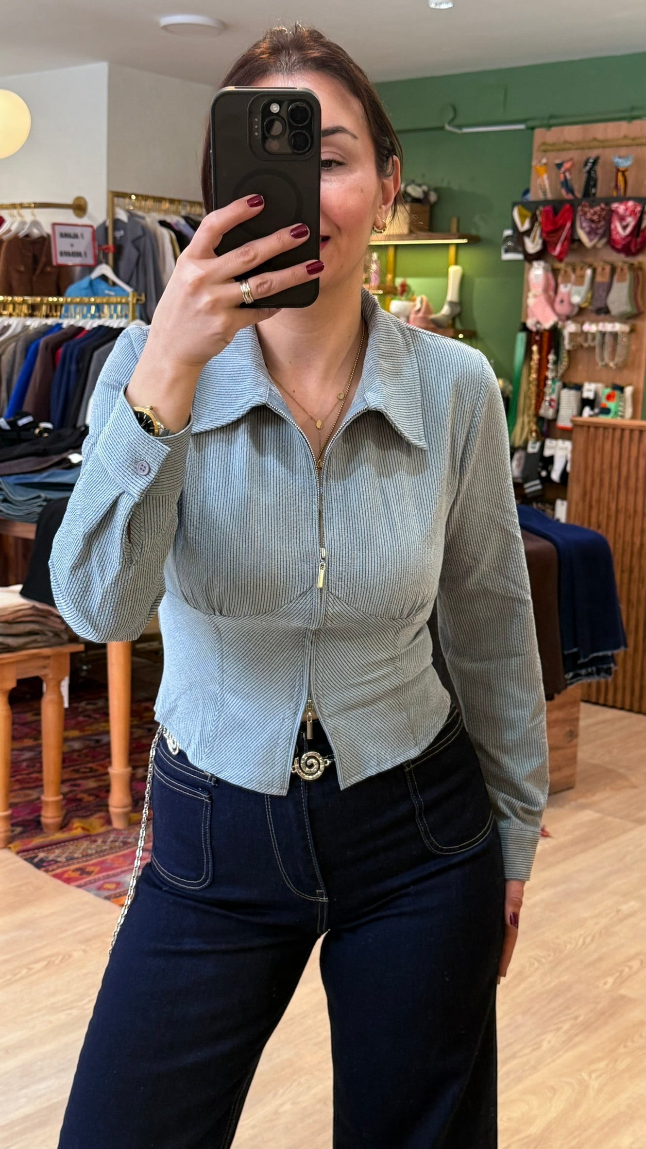 Belden Oturan Gömlek Mavi