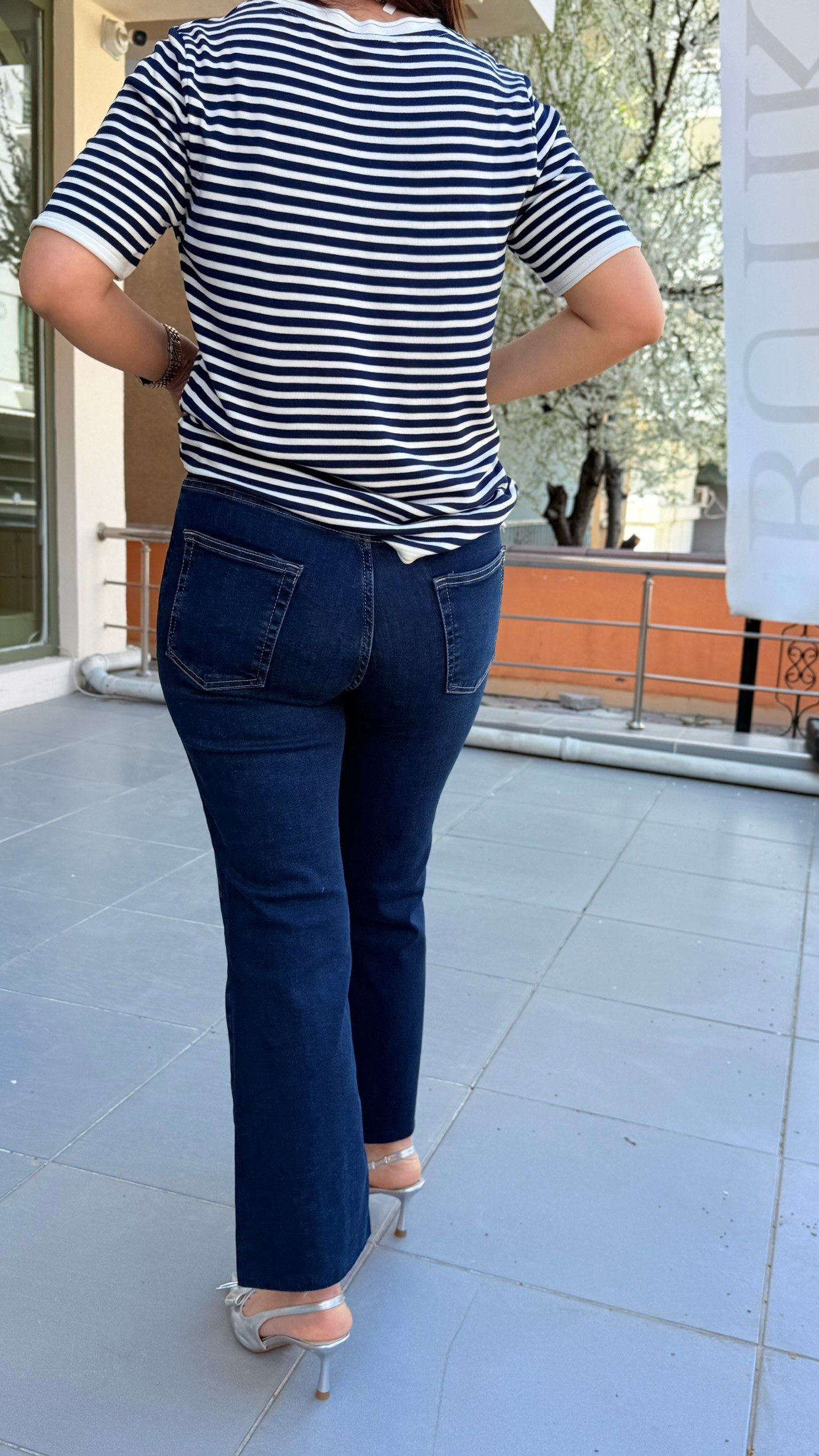 Bisiklet Yaka İnce Çizgili Triko Bluz Lacivert Beyaz · 6