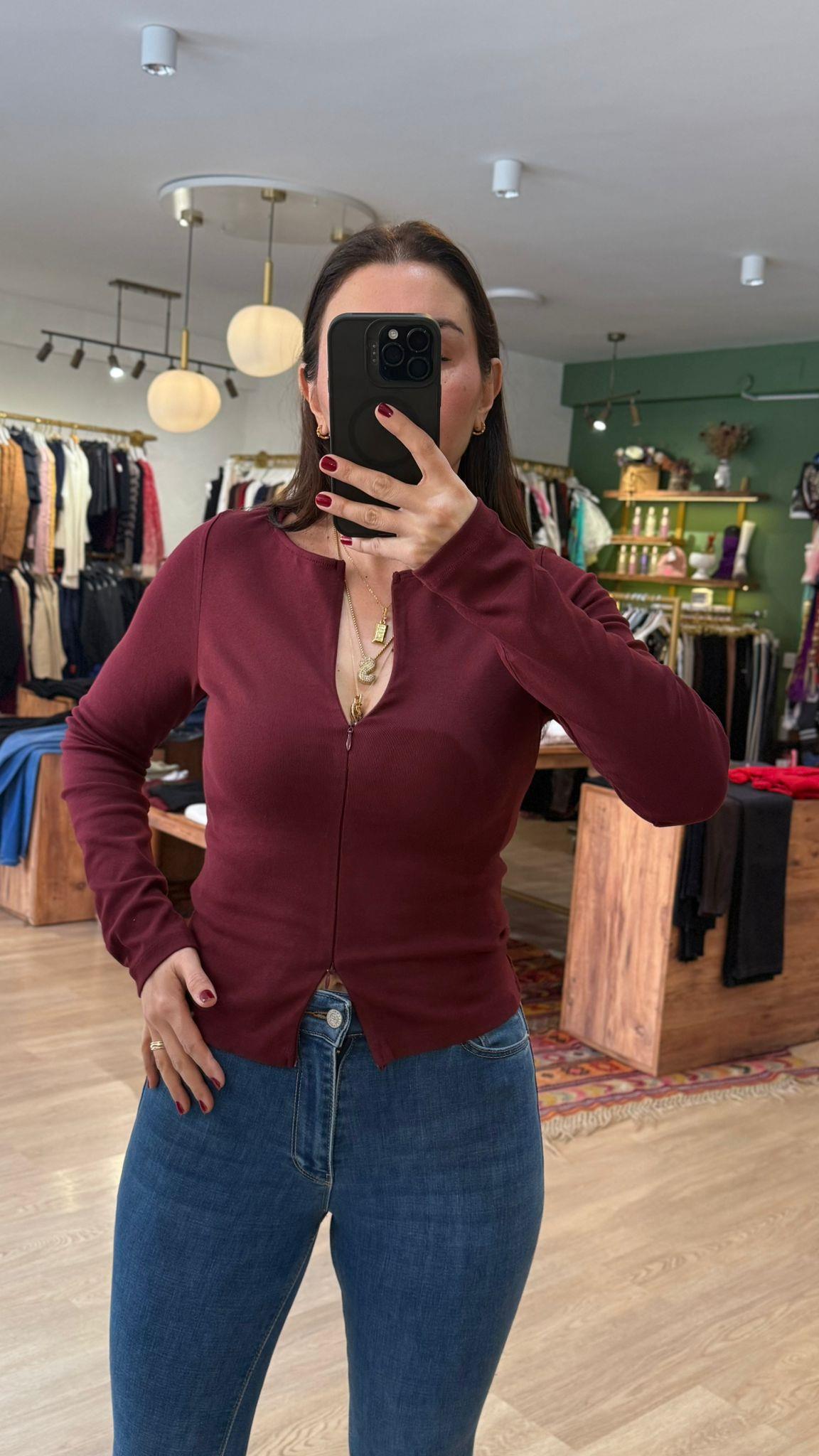 Fermuar Detaylı Uzun Kollu Body Bordo · 8