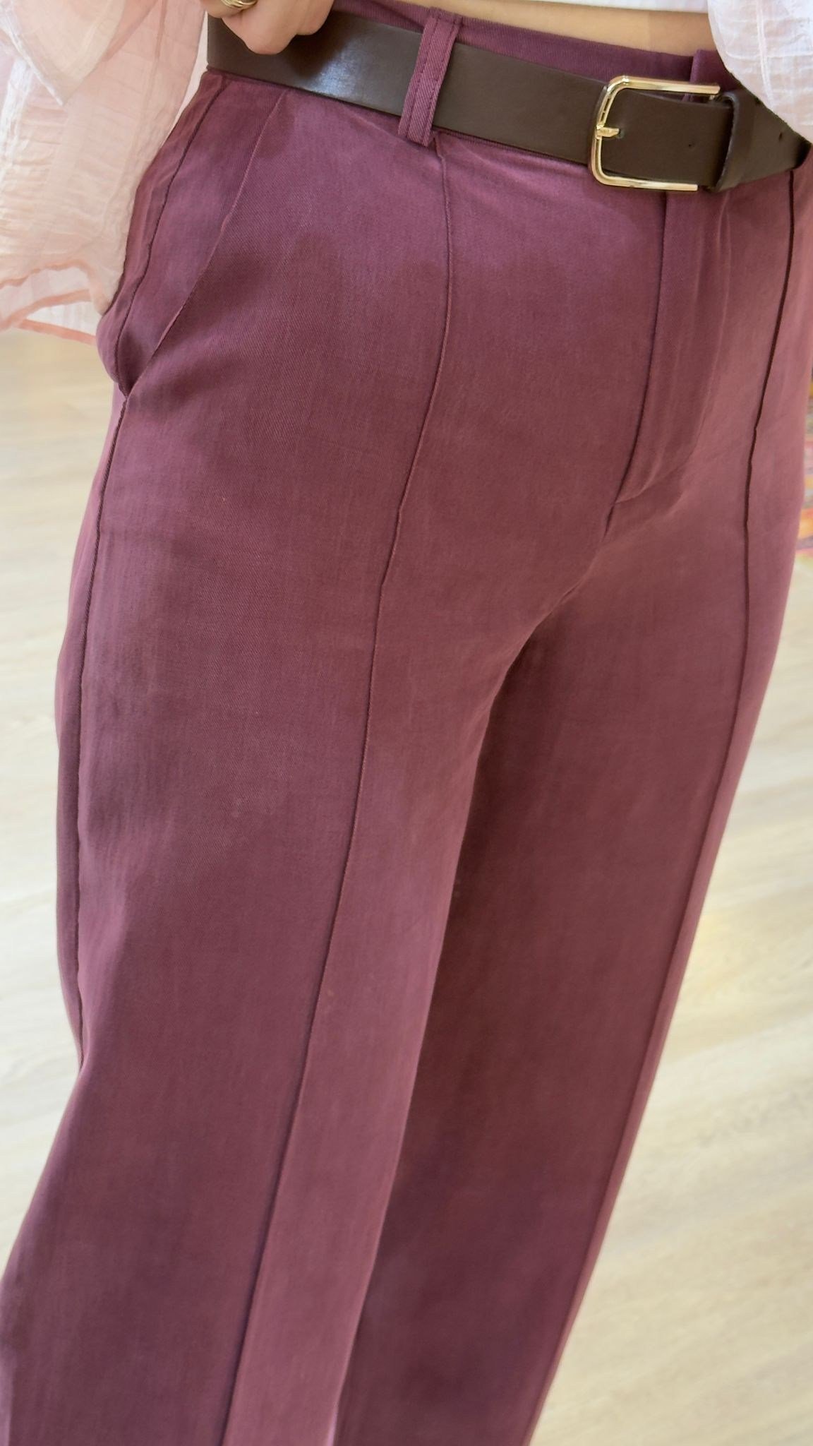 Yumuşak Dokulu Kemerli Havuç Model Pantolon Mürdüm · 2