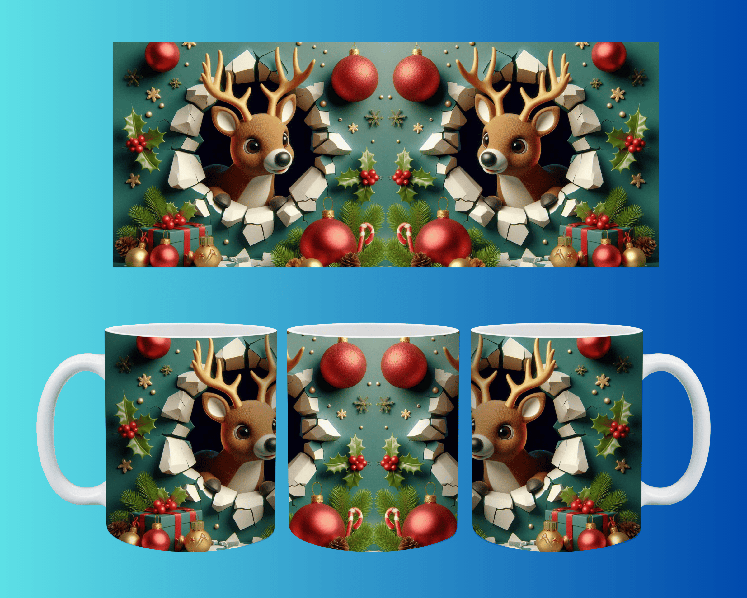 Yılbaşı ve Noel Konseptli Kupa – Renkli Özel Baskı Tasarım